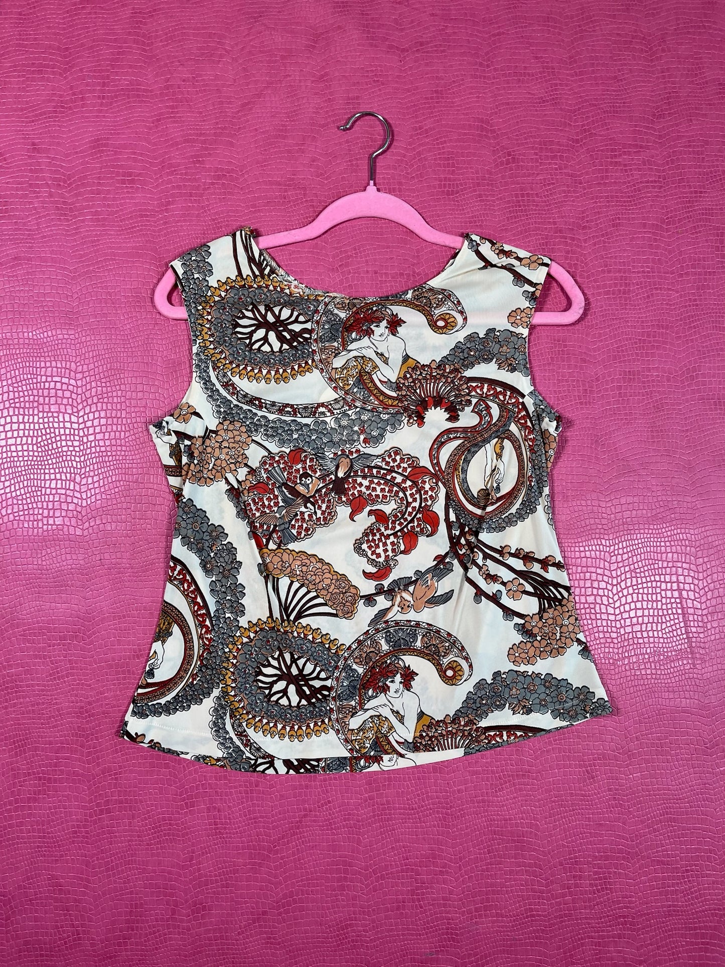 Vintage 70s Novelty Art Nouveau Print 3-piece - Best Fits Size XS-M