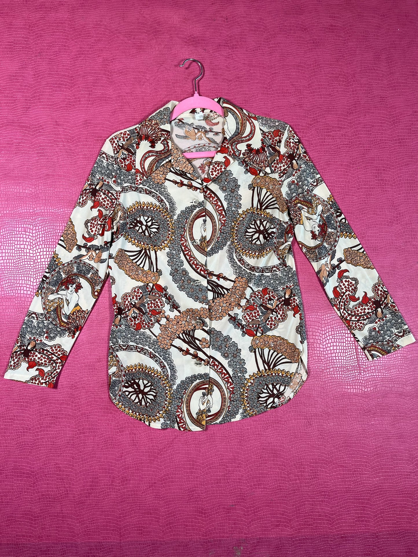 Vintage 70s Novelty Art Nouveau Print 3-piece - Best Fits Size XS-M