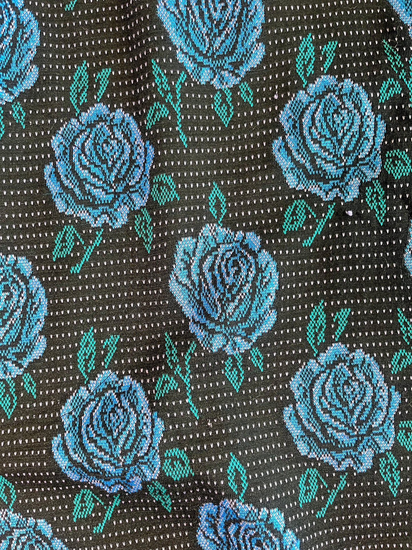 Vintage 80s Blue Rose Knit Dress - Fits Up To Size L, Possibly XL