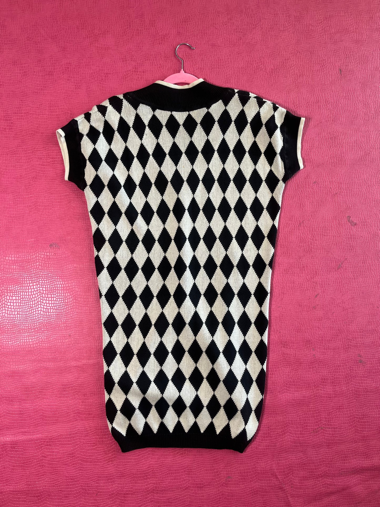 Vintage 80s "Kazmel" Black & White Diamond Knit Dress - Fits Most Sizes