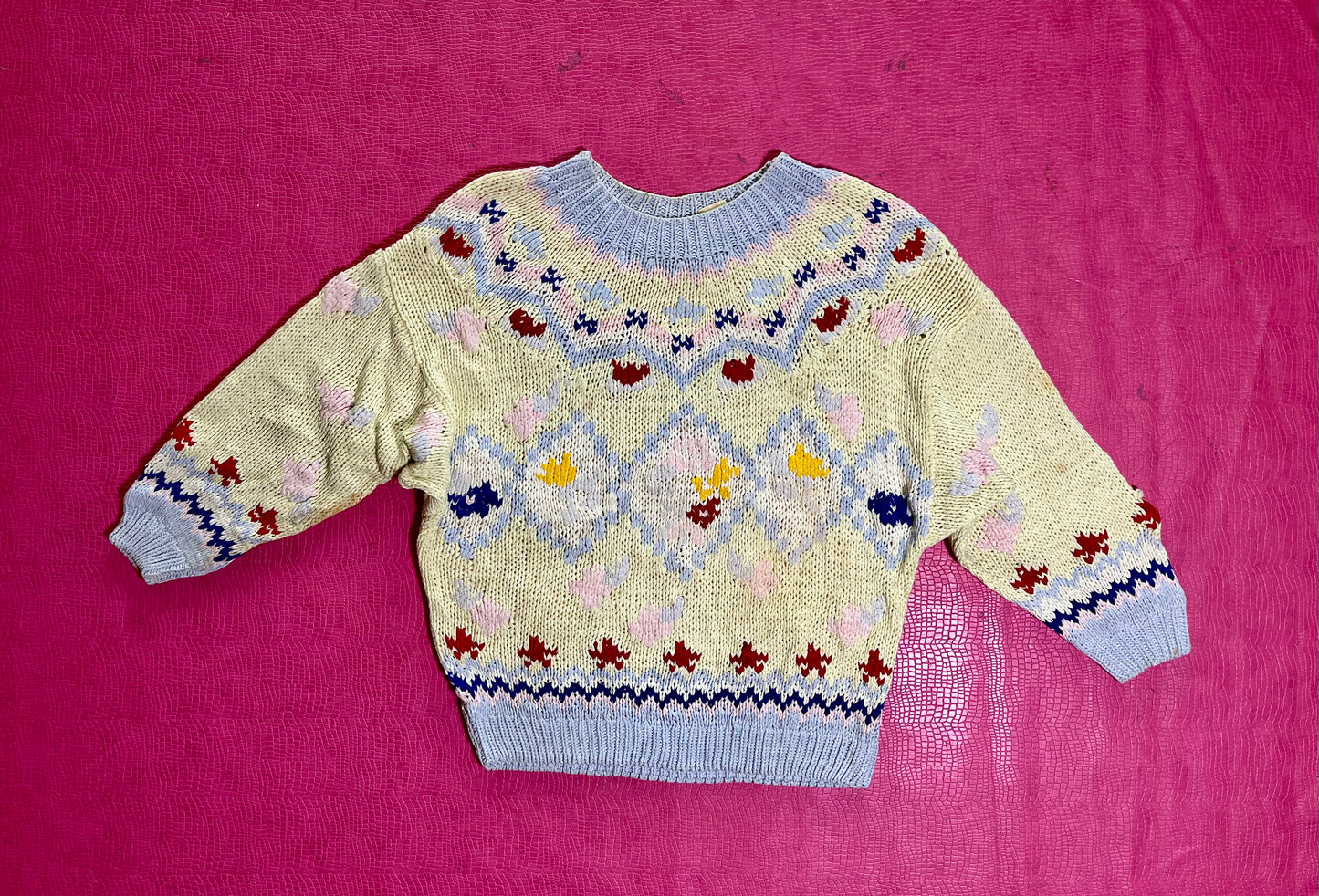 Vintage 70s 80s "No Jeans! Designs By Claude Atties" Pastel Knit Sweater - One Size Fits Most