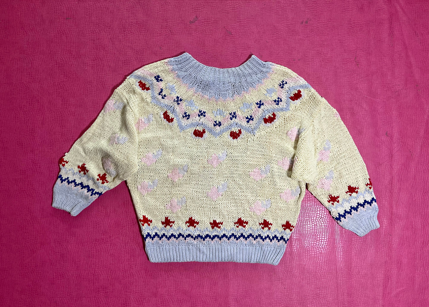 Vintage 70s 80s "No Jeans! Designs By Claude Atties" Pastel Knit Sweater - One Size Fits Most