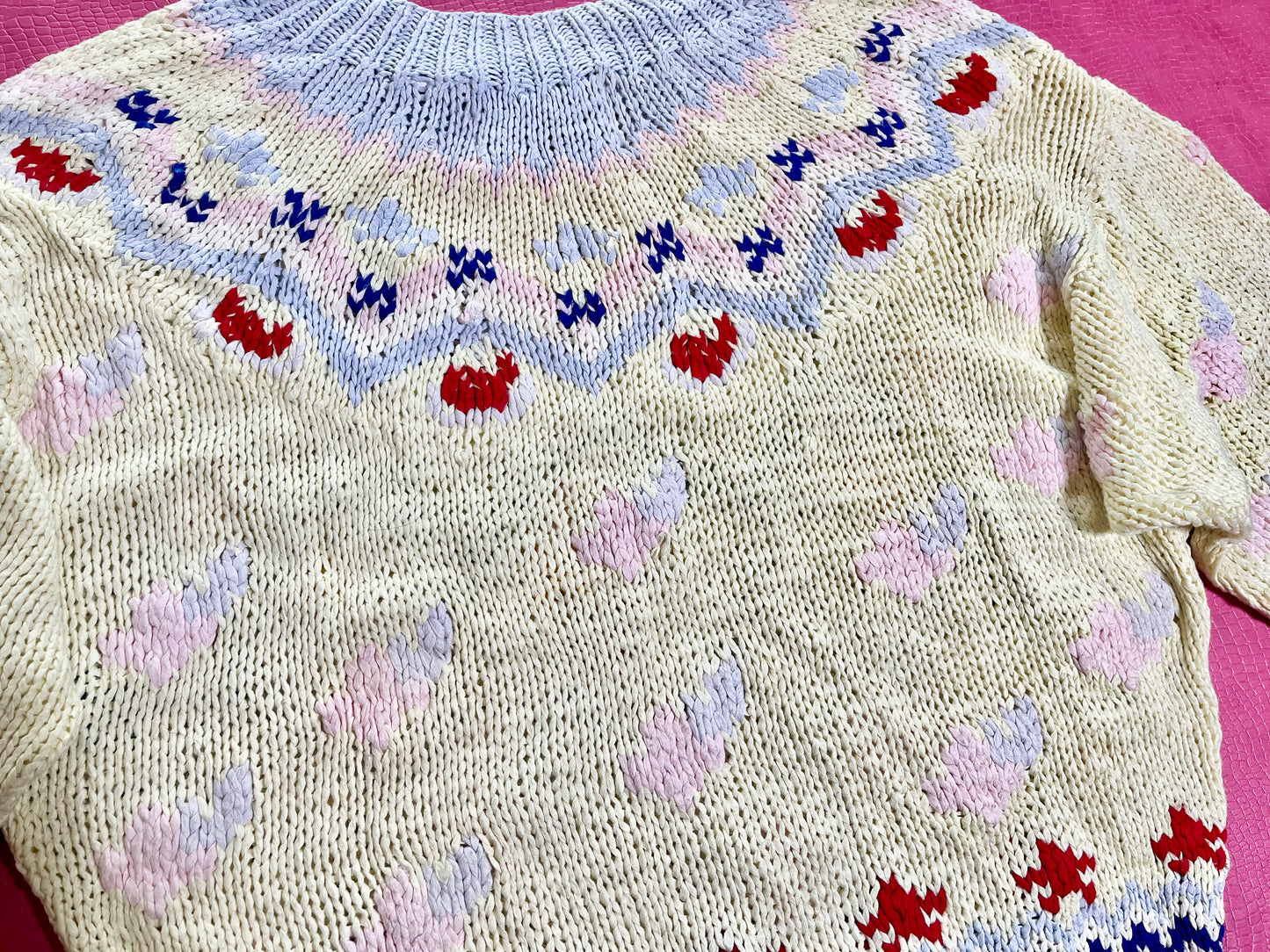 Vintage 70s 80s "No Jeans! Designs By Claude Atties" Pastel Knit Sweater - One Size Fits Most