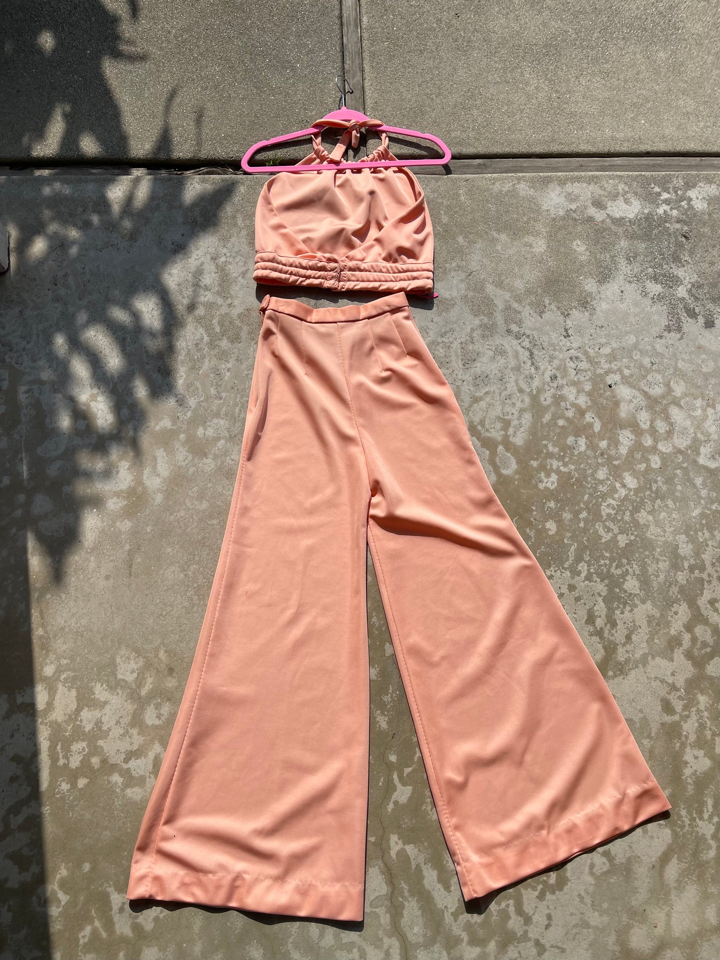 60s / 70s Peachy Cropped Halter High Waisted Wide Leg Pants Fits XS-SM