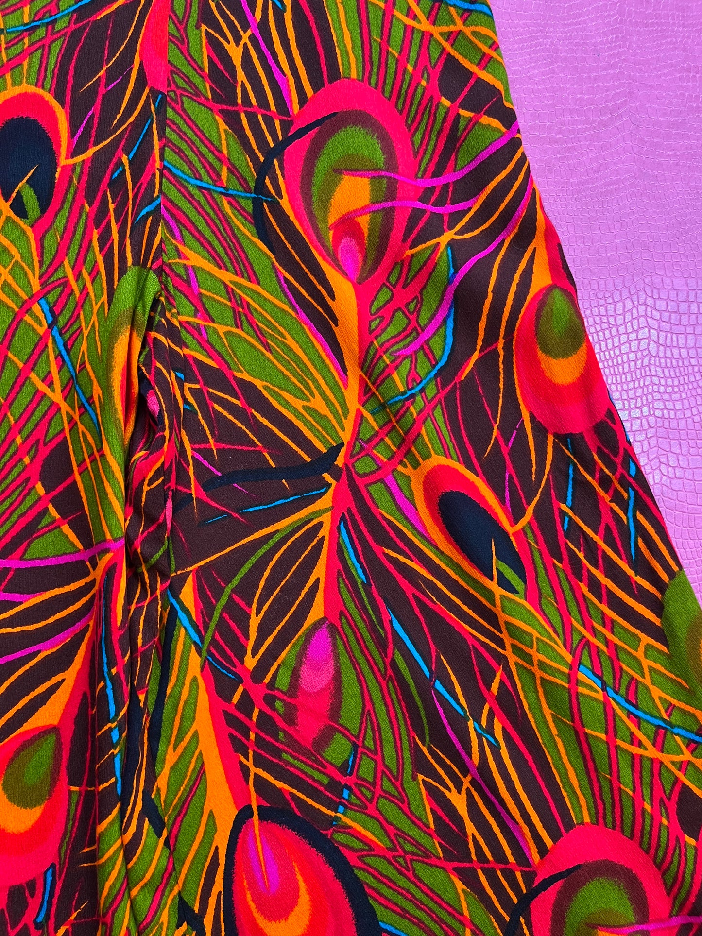 Vintage 60s 70s "Sunflower Of San Clemente" Peacock Feather Print Jumpsuit - Best Fits Size XXS-XS