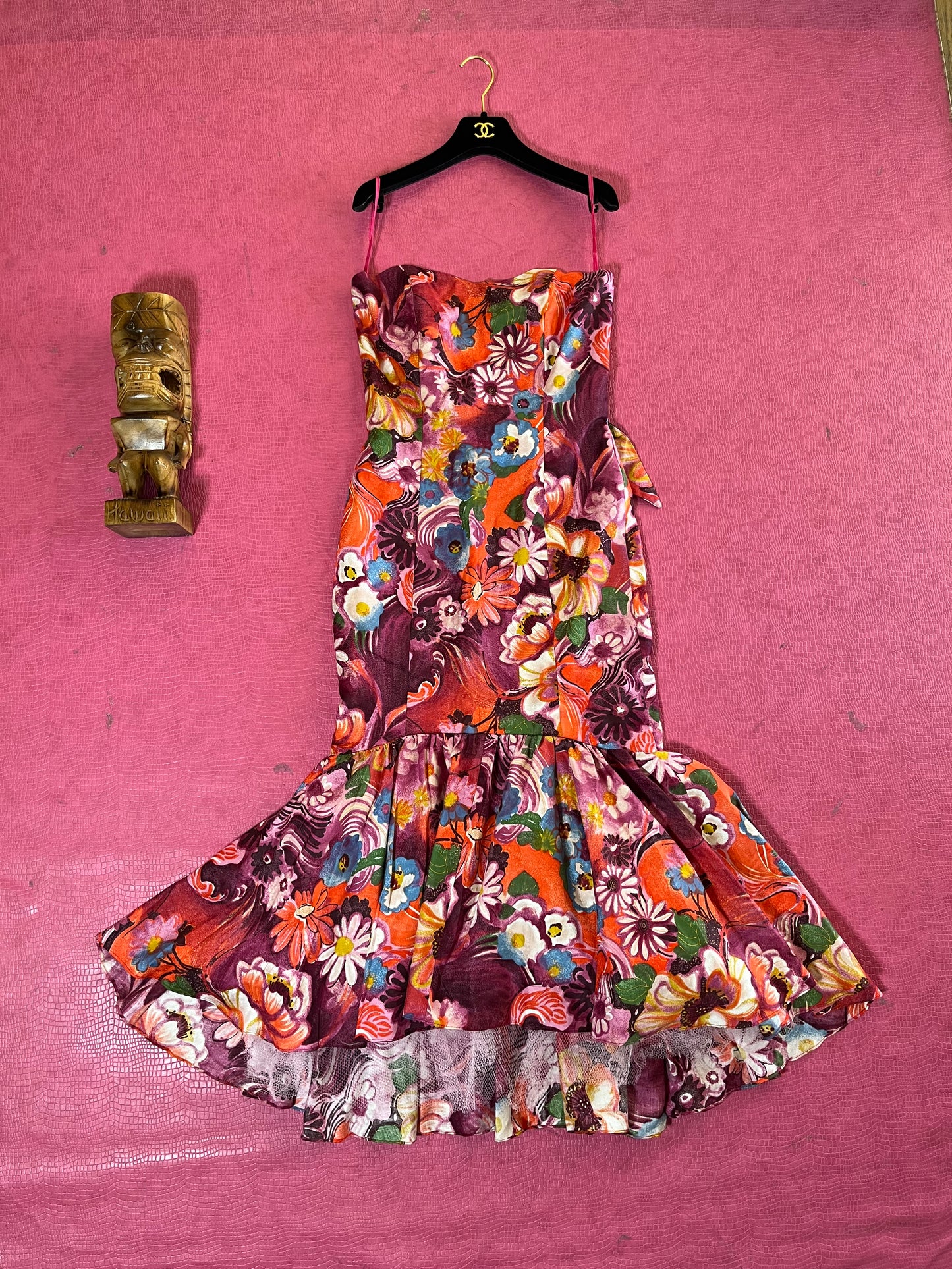 Vintage 60s Strapless Floral Print Mermaid Dress - Best Fits Size XS-S