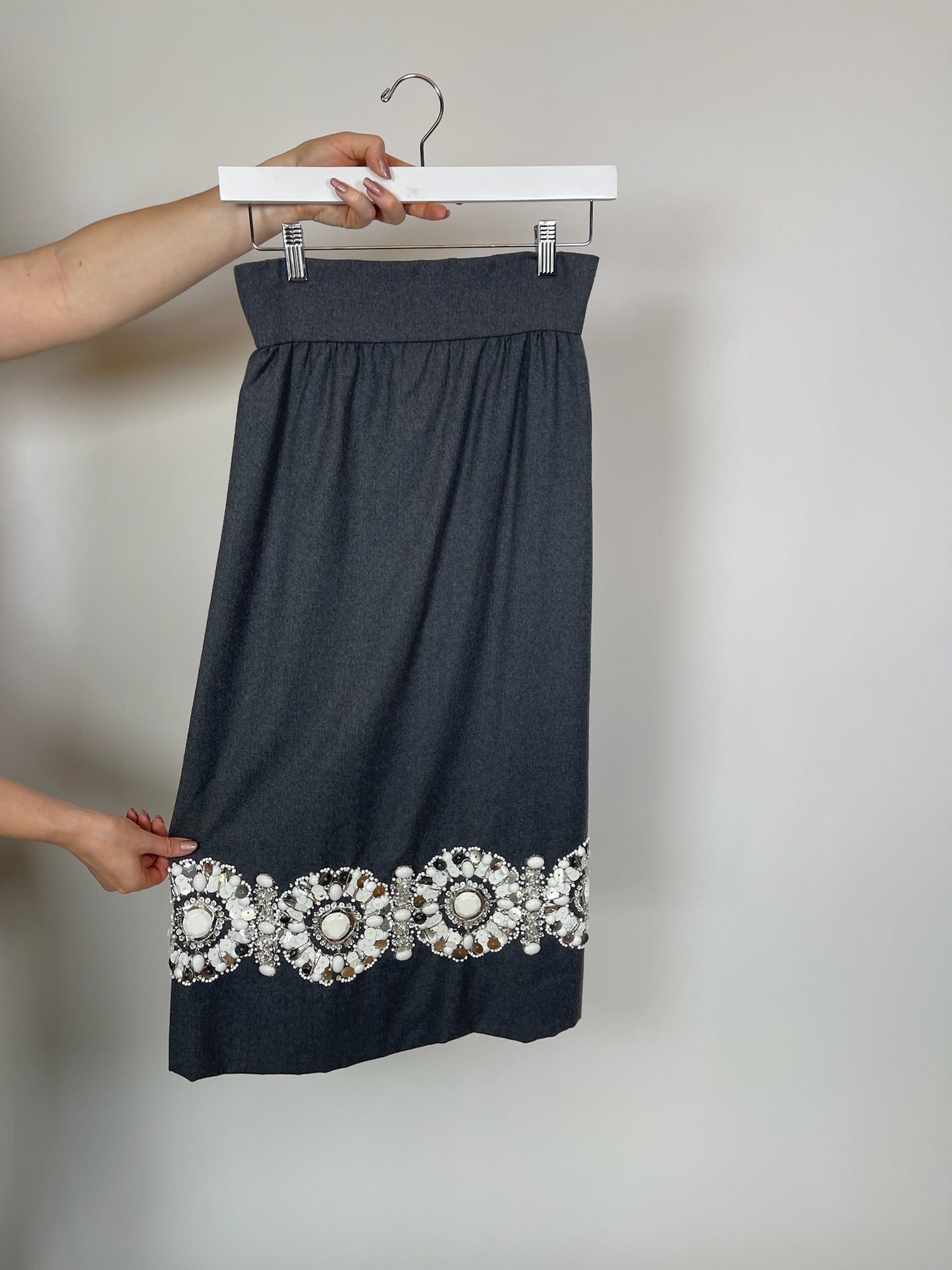 Vintage 80s "Arthur Doucette for J.G. Couture" Gray Wool Skirt - Best Fits Size XS-S