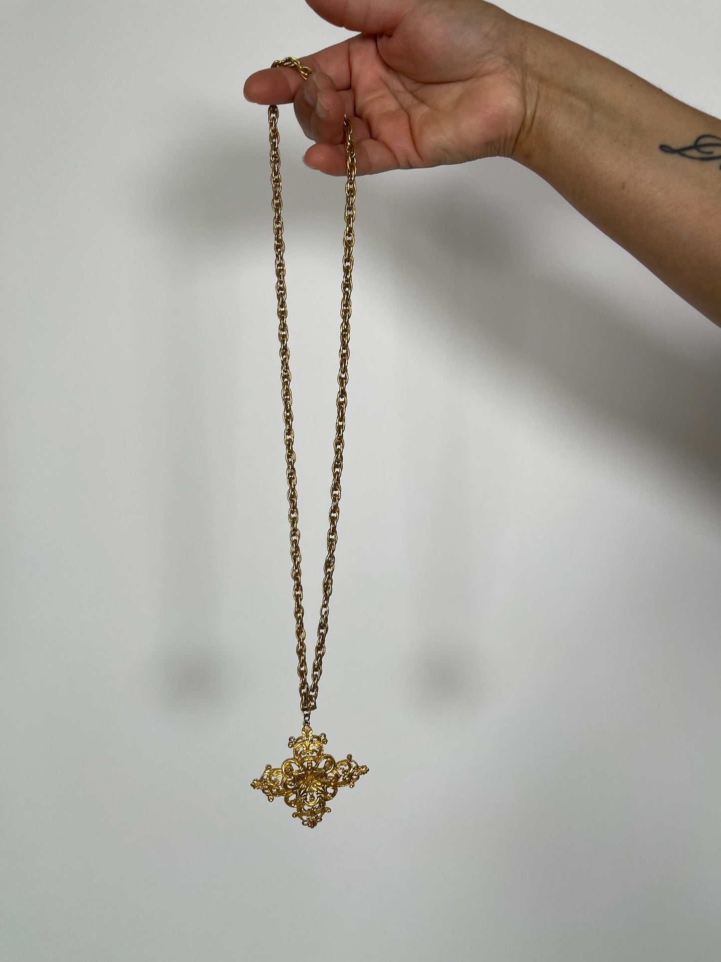 Vintage 60s 70s Gold Cross Statement Necklace