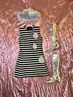 Vintage 60s "Youth Guild" Silver And Black Knit Mini Dress - Best Fits Size XXS-S, Possibly M