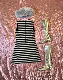 Vintage 60s "Youth Guild" Silver And Black Knit Mini Dress - Best Fits Size XXS-S, Possibly M