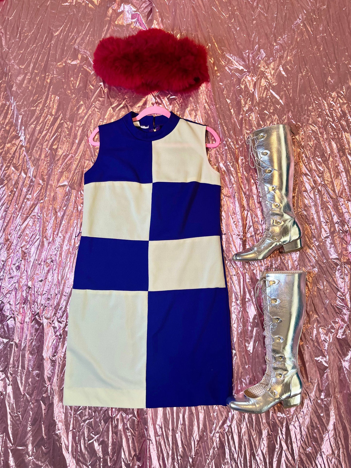 Vintage 60s Purple And White Color Block Mod Dress - Best Fits Size M-L