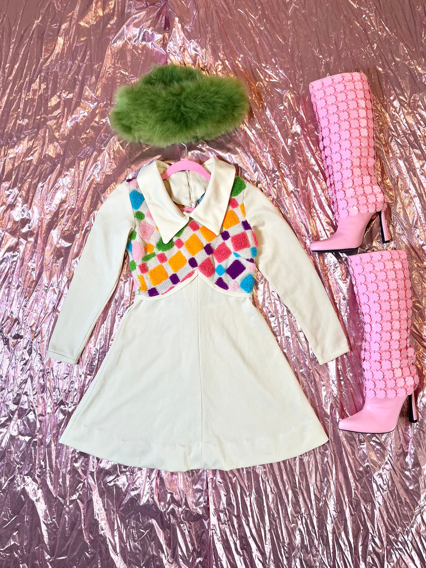 Vintage 60s Textured Bodice Mini Dress - Best Fits Size S-M