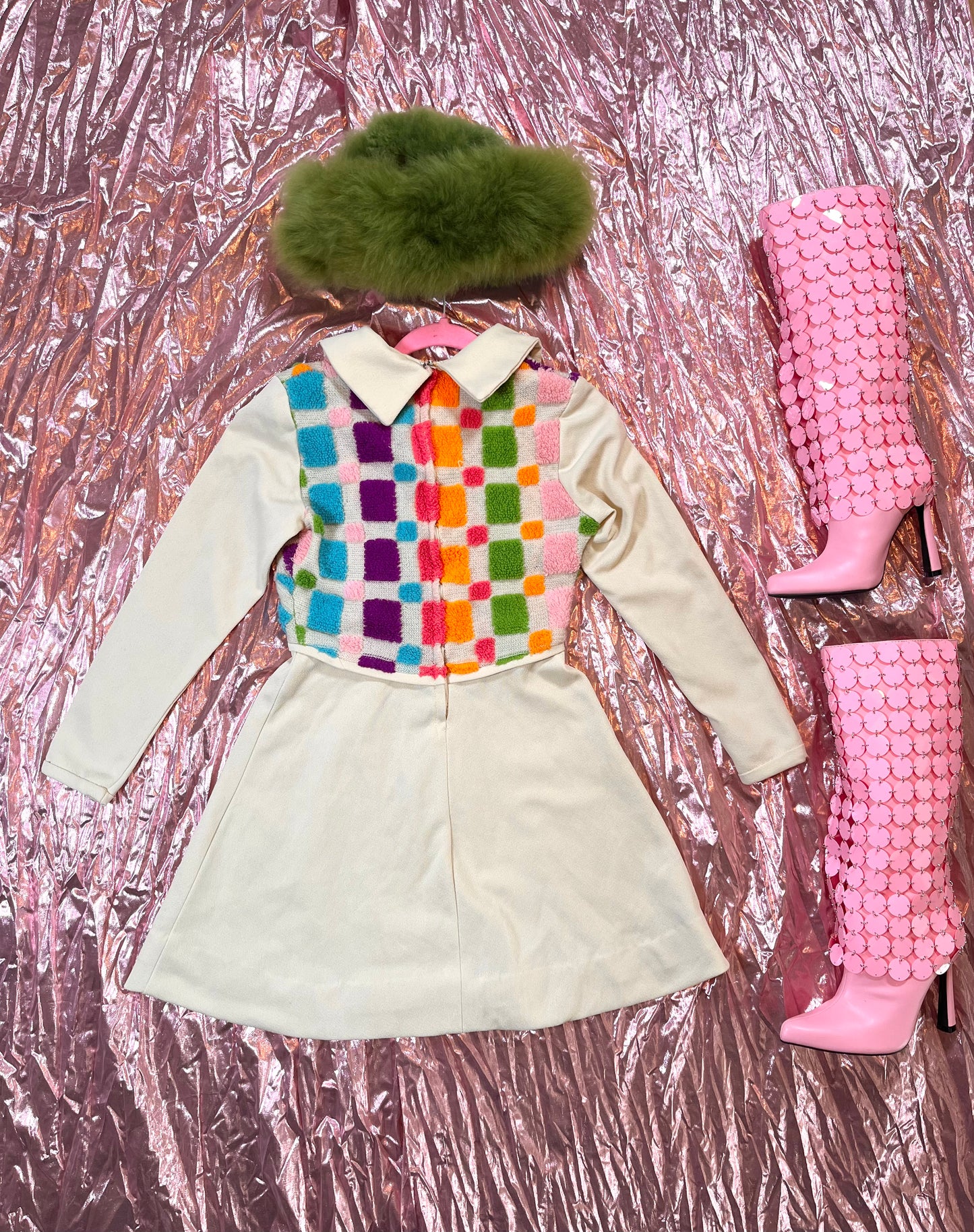 Vintage 60s Textured Bodice Mini Dress - Best Fits Size S-M