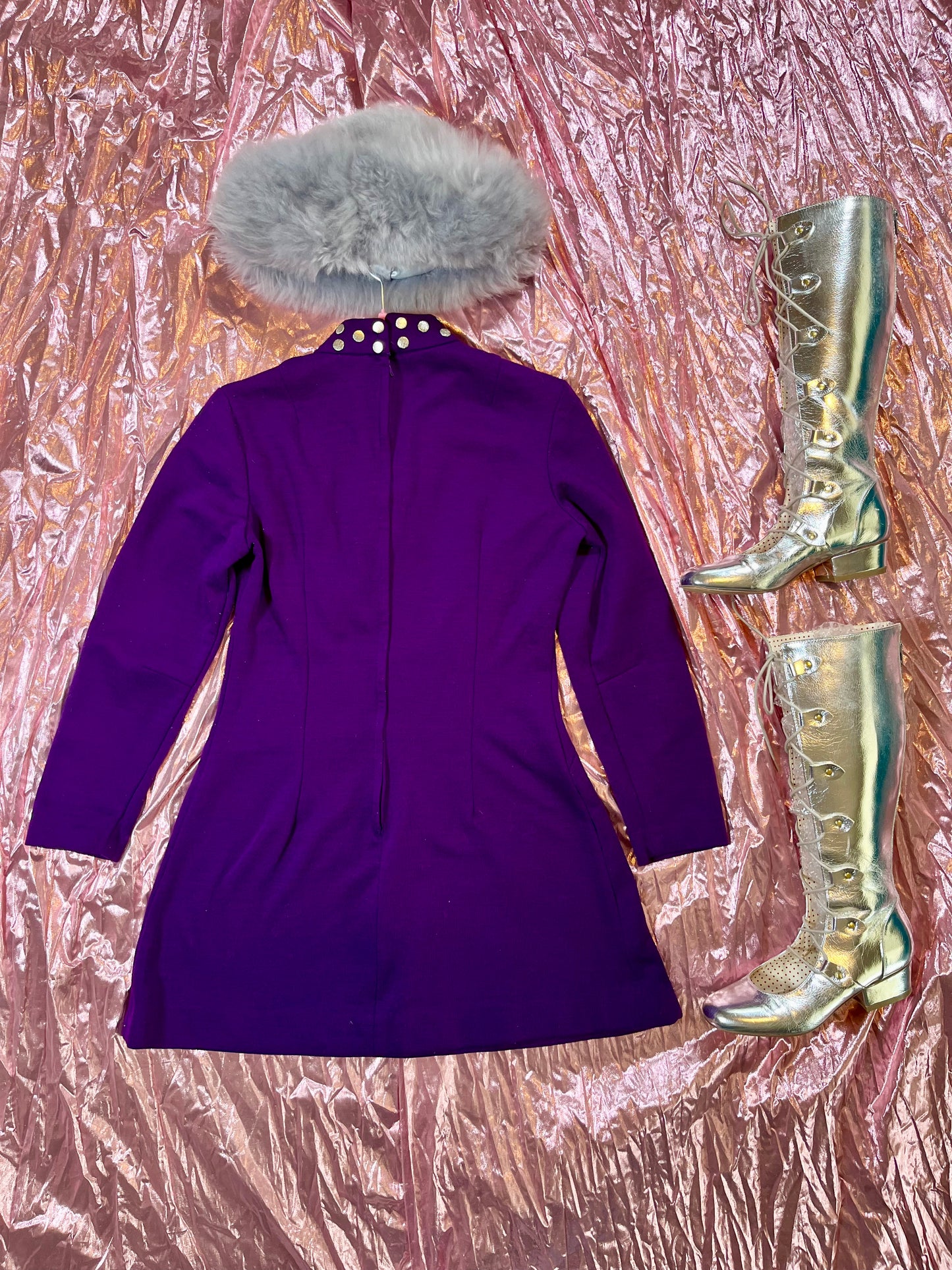 Vintage 60s Purple Studded Mini Dress - Best Fits Size XS-M