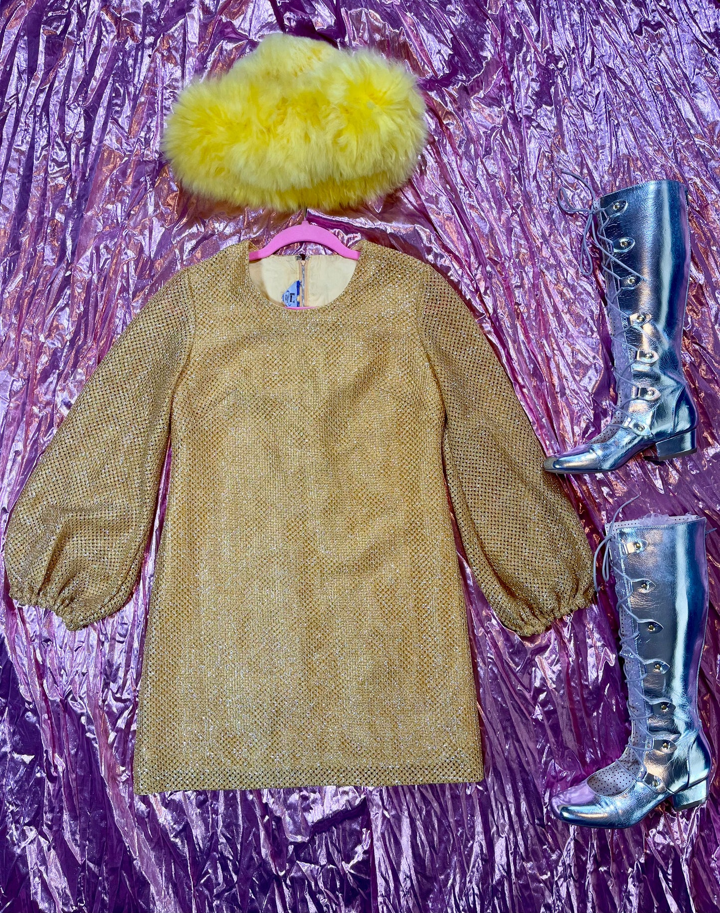 Vintage 60s "Union Ladies Wear" Gold Glittery Dress - Best Fits Size XS-M