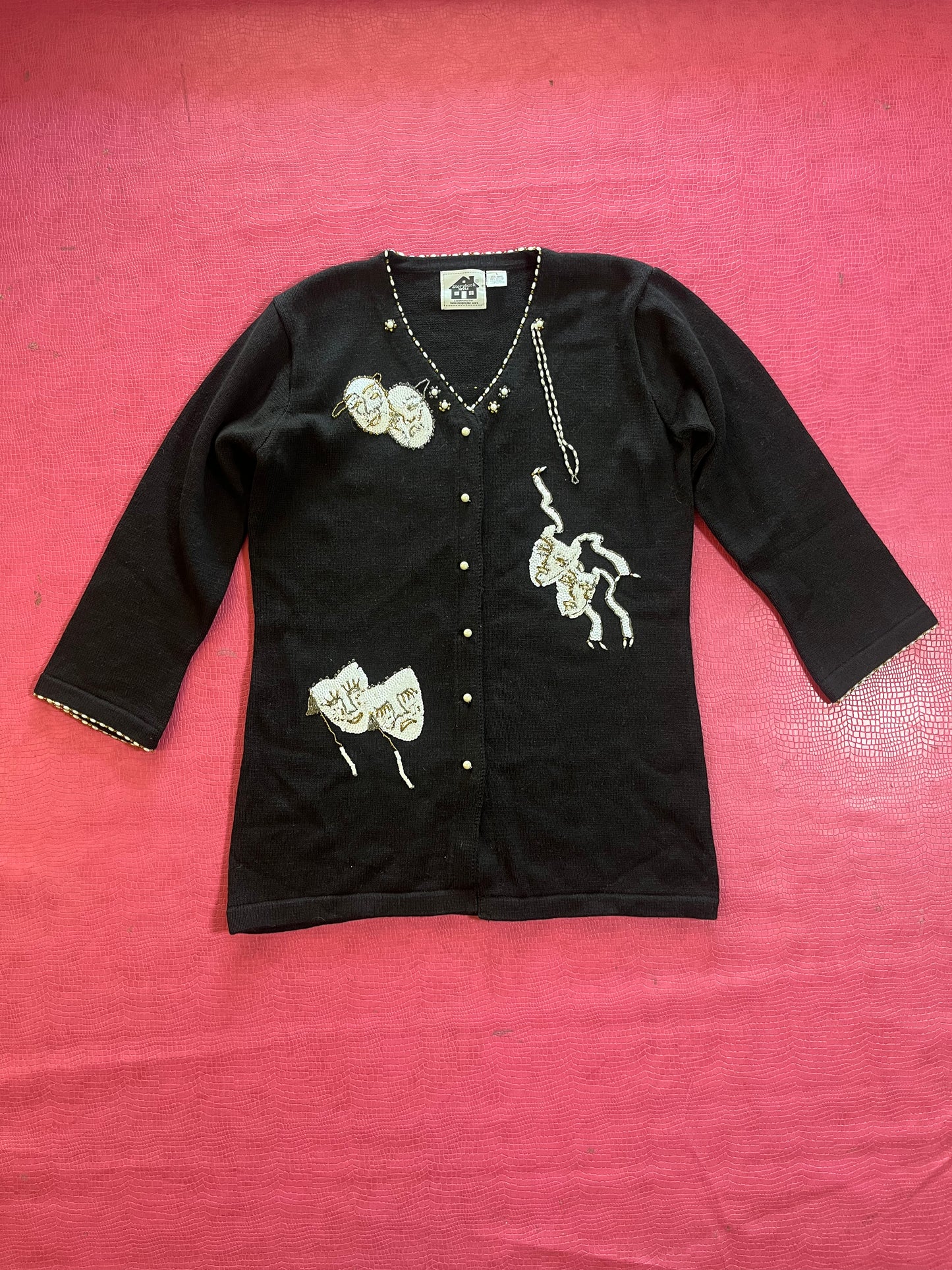 Vintage 90s "Story Book Knits" Theater Night Novelty Cardigan - Fits Most Sizes