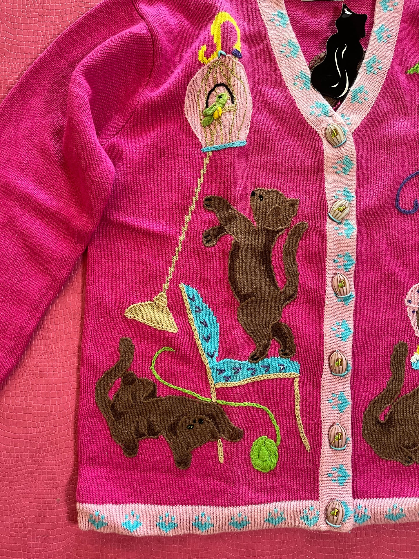 DEAD STOCK Vintage 90s "Story Book Knits" Cats Playing Cardigan - Fits Most Sizes