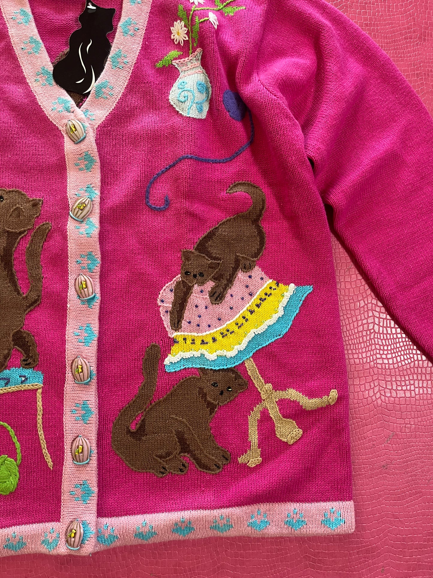 DEAD STOCK Vintage 90s "Story Book Knits" Cats Playing Cardigan - Fits Most Sizes
