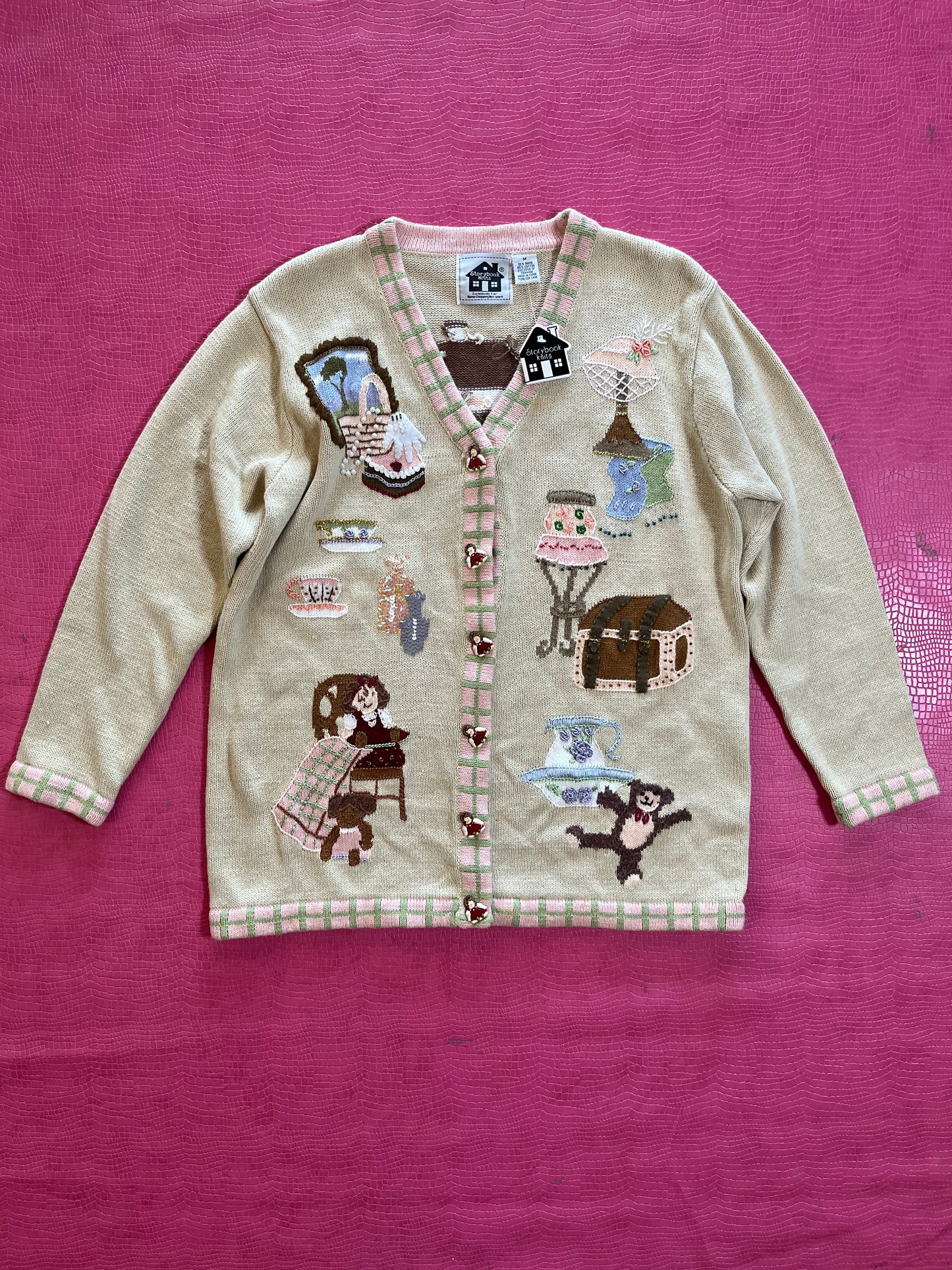 DEAD STOCK Vintage 90s "Story Book Knits" Antiquing Cardigan - Fits Most Sizes