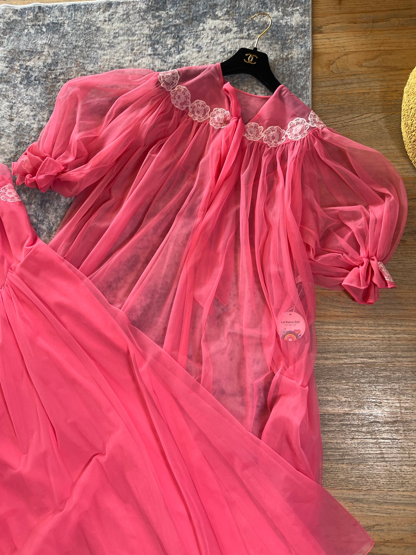 50s Wallace Virginia Pink Coral Peignoir Slip Duster Set Fits XS-M