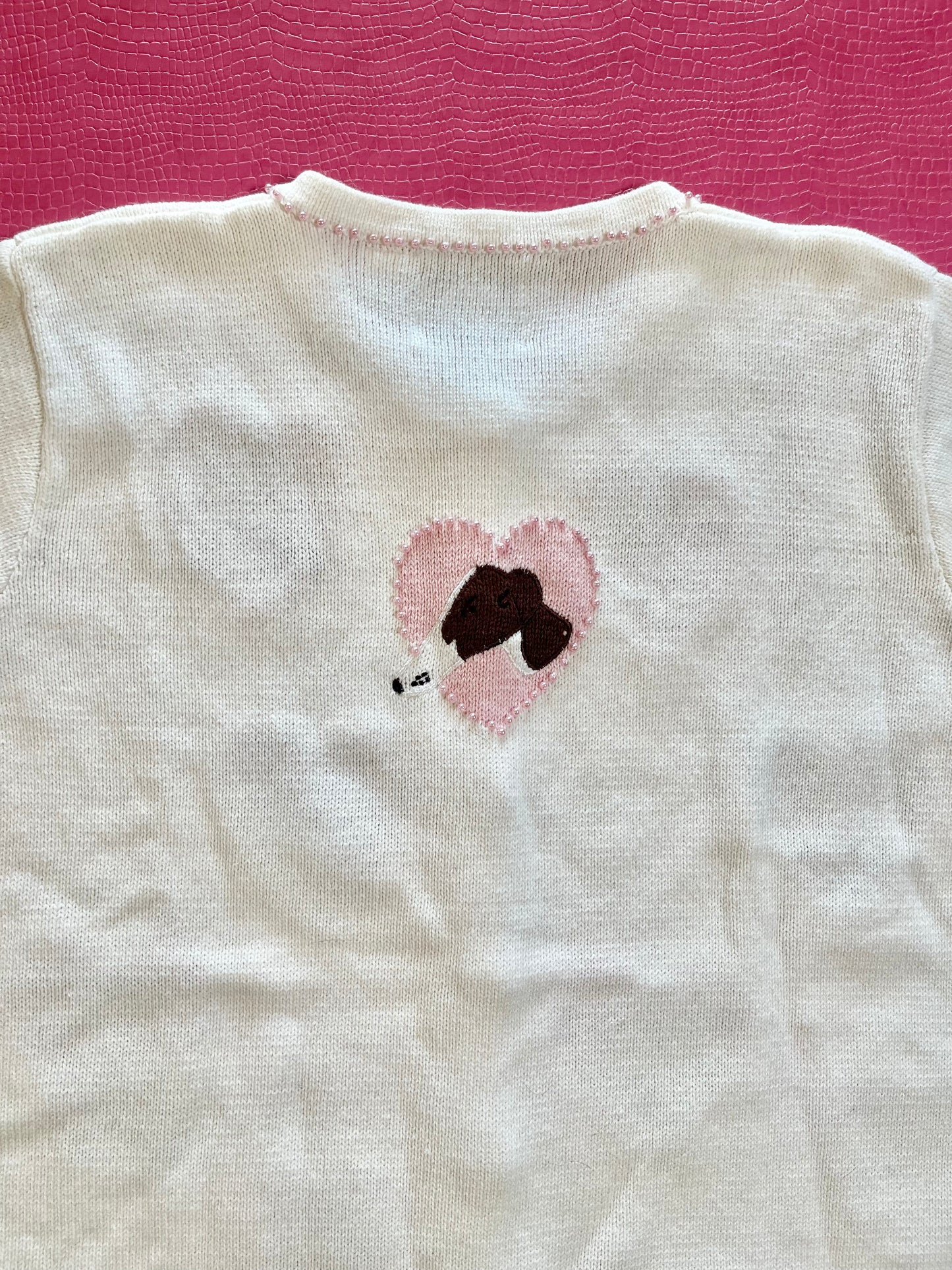 Vintage 90s "Story Book Knits" Girl's Best Friend Short Sleeve Cardigan Size L - Fits Most Sizes