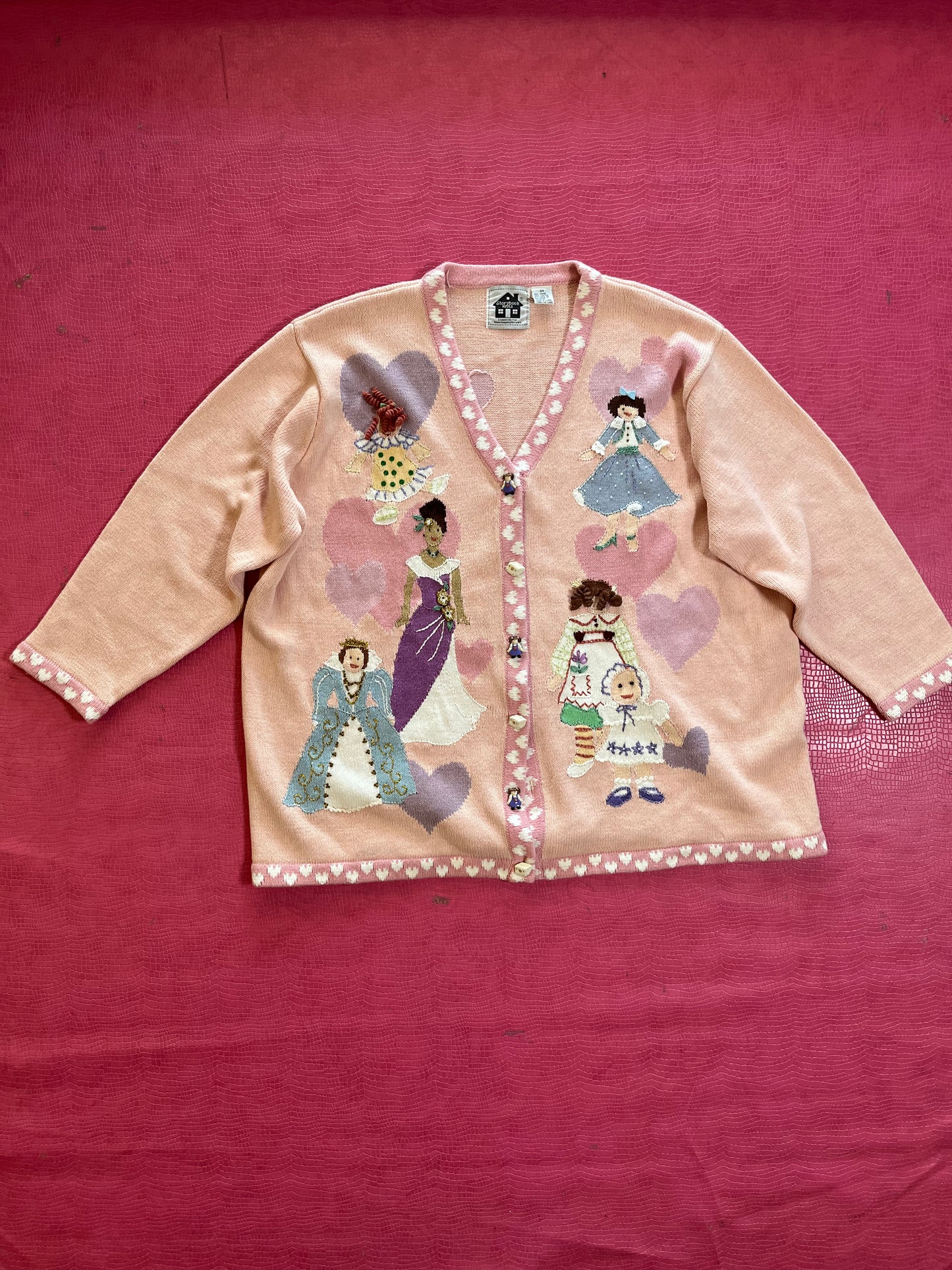 Vintage 90s "Story Book Knits" Doll Collection Cardigan Size Large - Fits Most Sizes