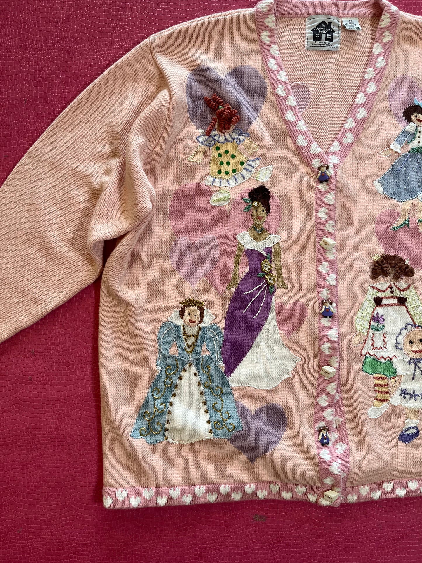 Vintage 90s "Story Book Knits" Doll Collection Cardigan Size Large - Fits Most Sizes