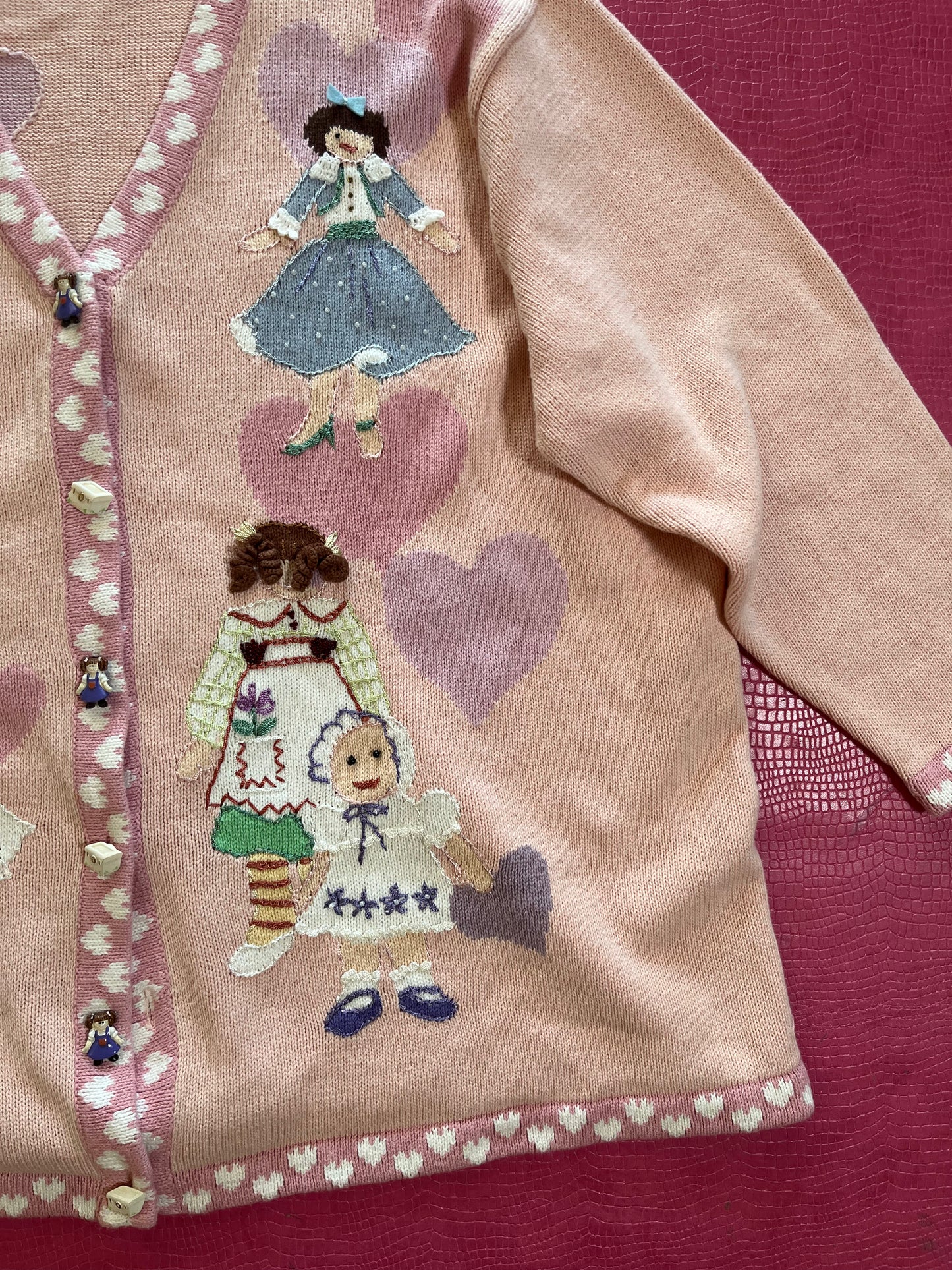 Vintage 90s "Story Book Knits" Doll Collection Cardigan Size Large - Fits Most Sizes