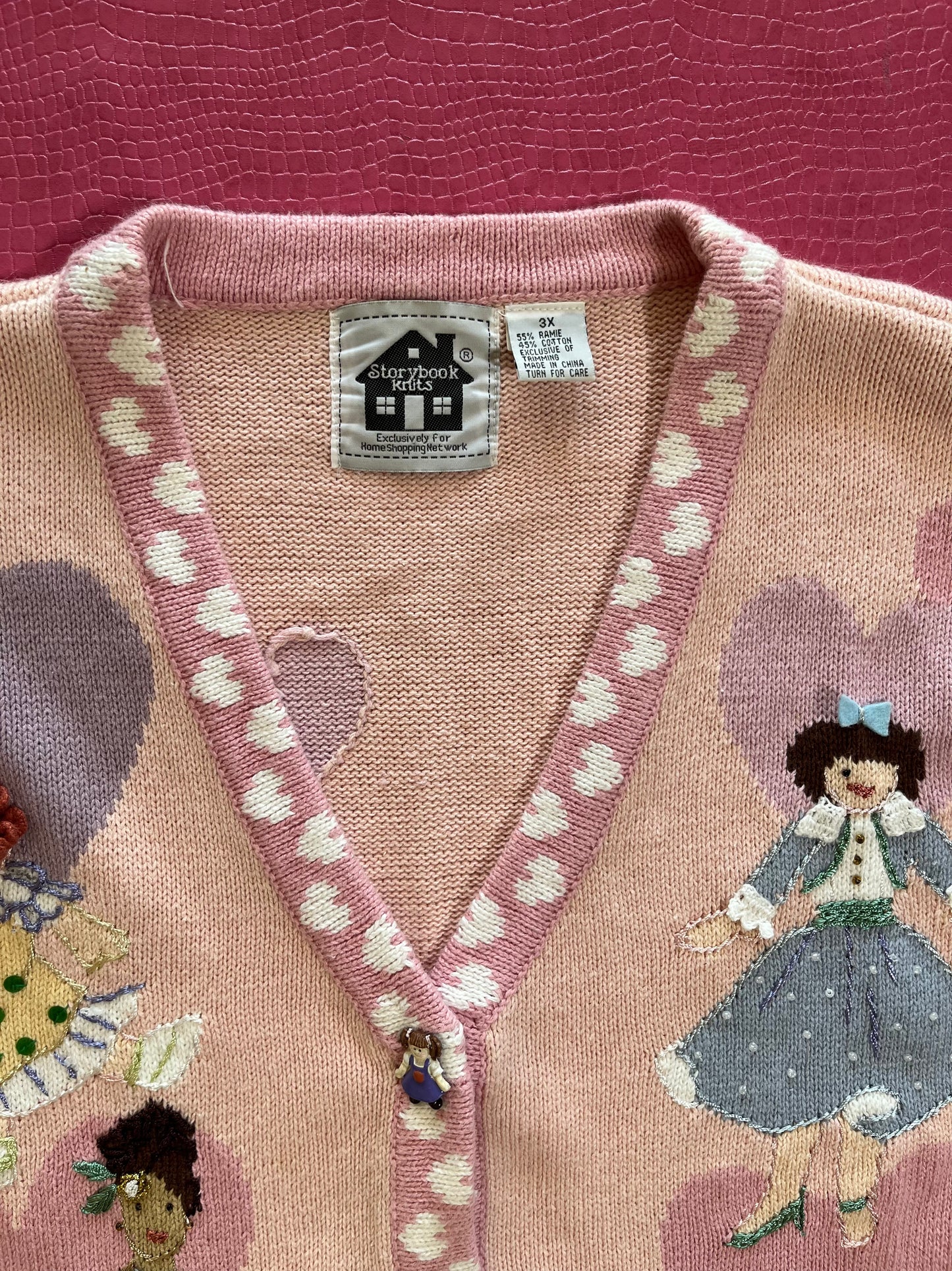 Vintage 90s "Story Book Knits" Doll Collection Cardigan Size 3X - Fits Most Sizes