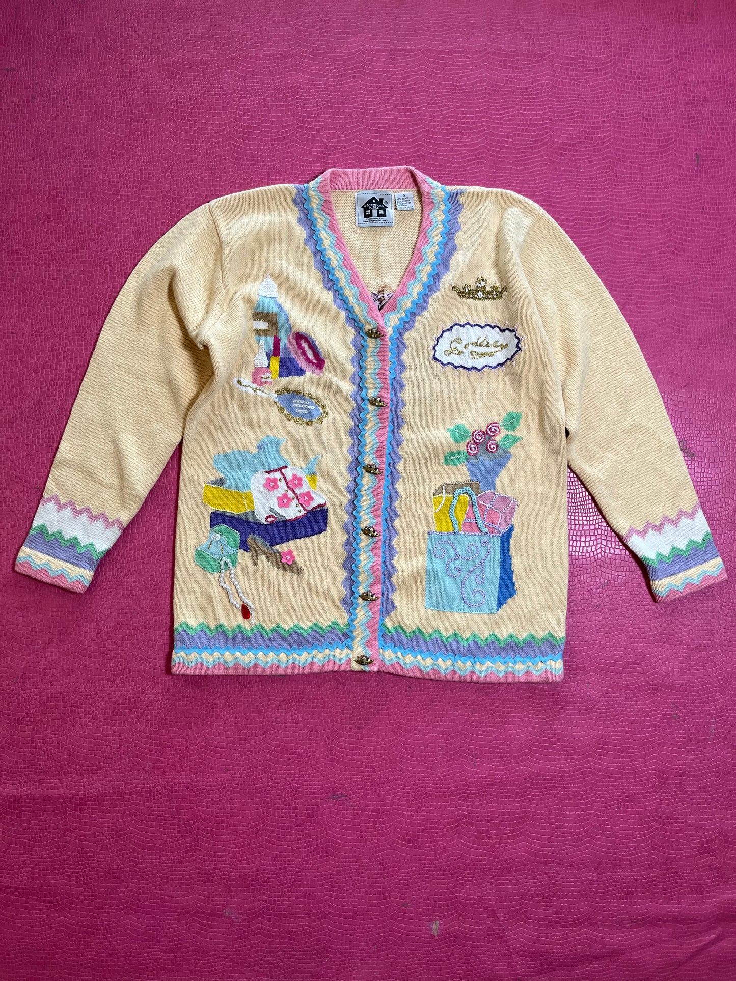 Vintage 90s "Story Book Knits" Grandma's House Cardigan Size S - Fits Most Sizes
