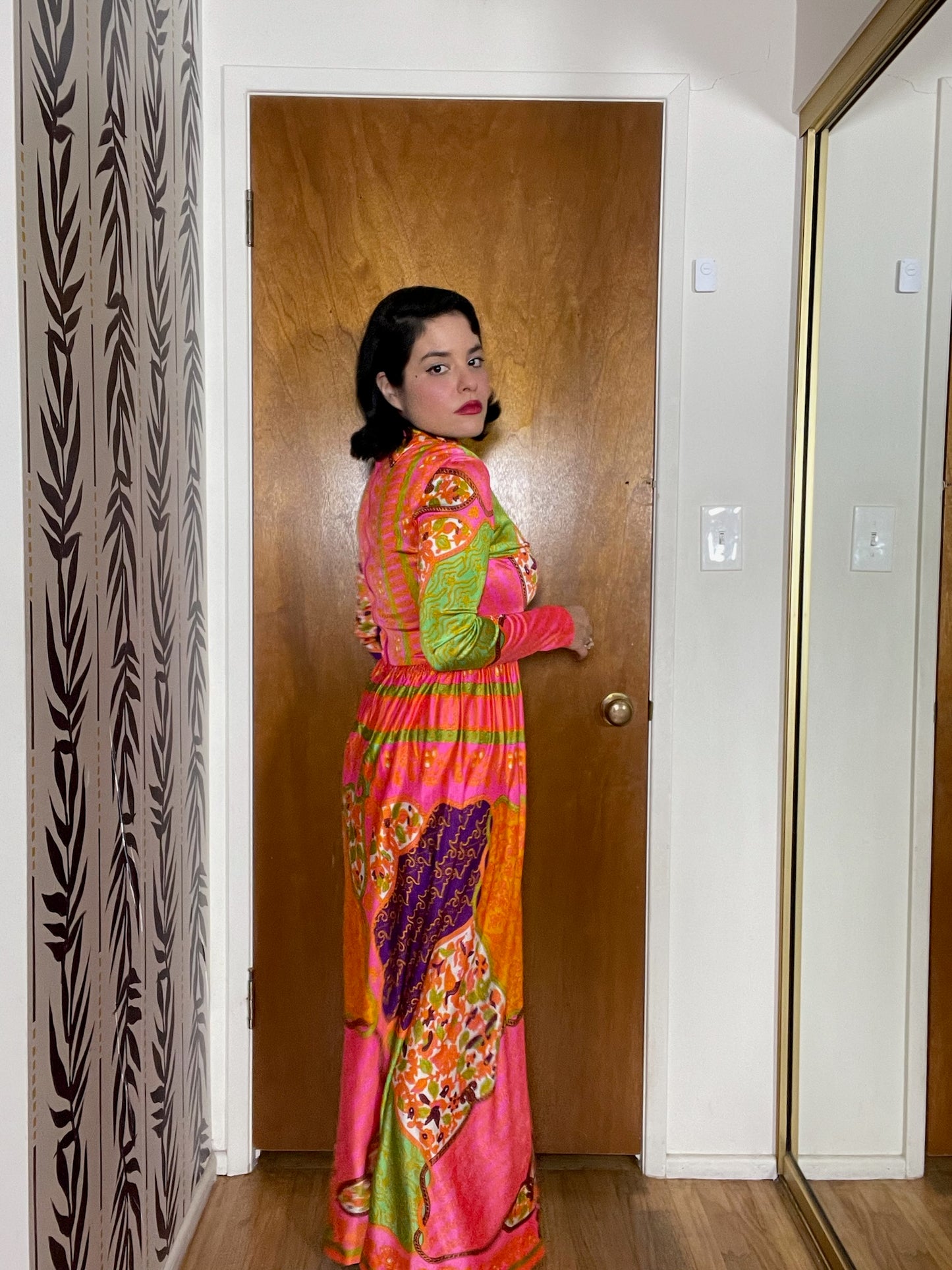 Vintage 60s 70s "Domino" Multicolored Maxi Dress - Best Fits Size XS-S