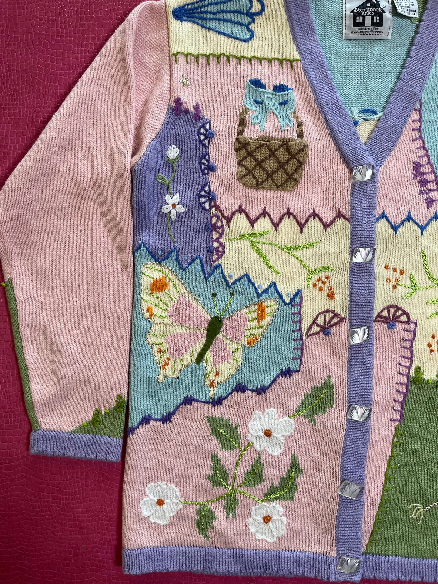 Vintage 90s "Story Book Knits" Butterly Picnic Cardigan - Fits Most Sizes