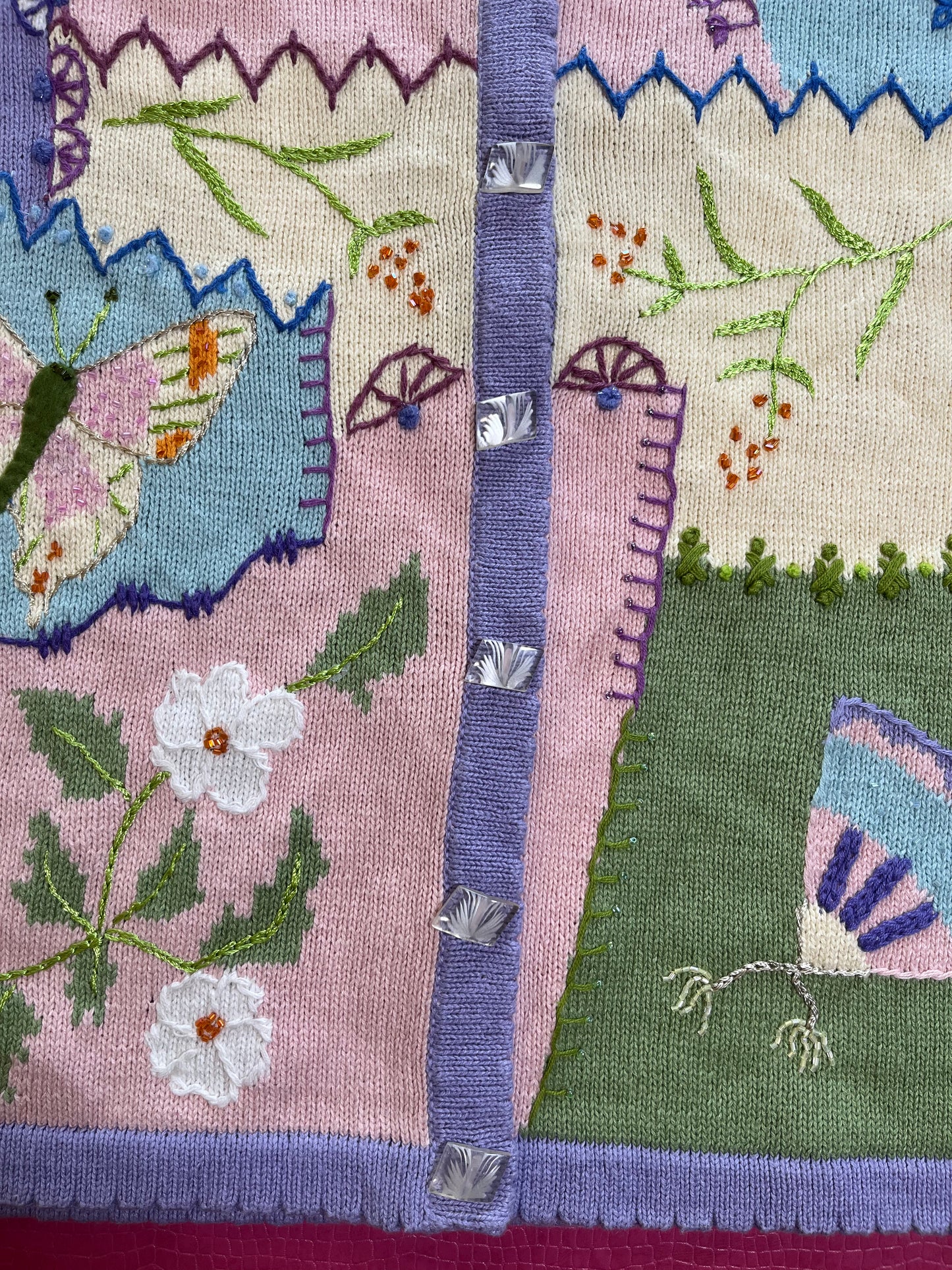 Vintage 90s "Story Book Knits" Butterly Picnic Cardigan - Fits Most Sizes