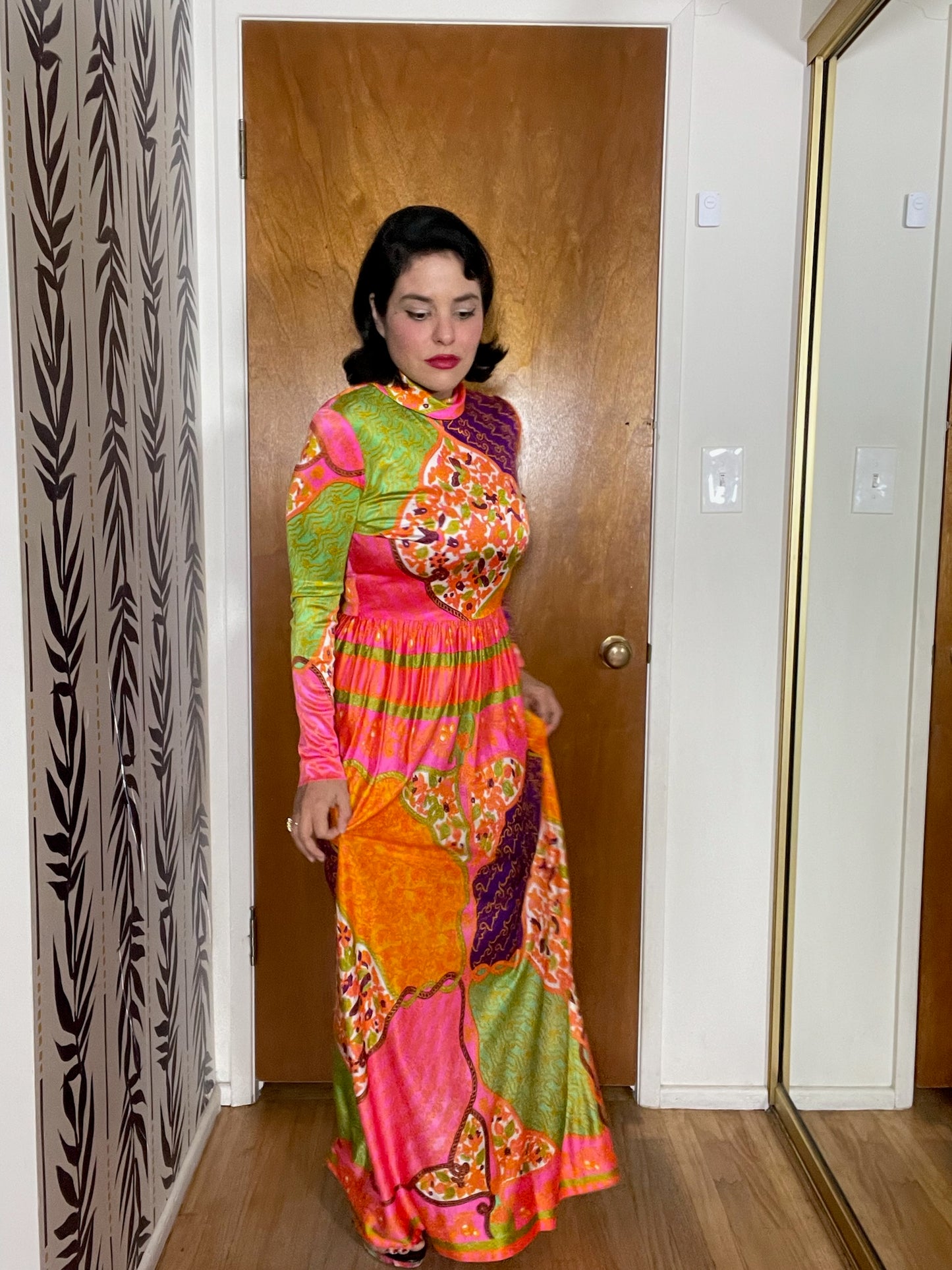 Vintage 60s 70s "Domino" Multicolored Maxi Dress - Best Fits Size XS-S
