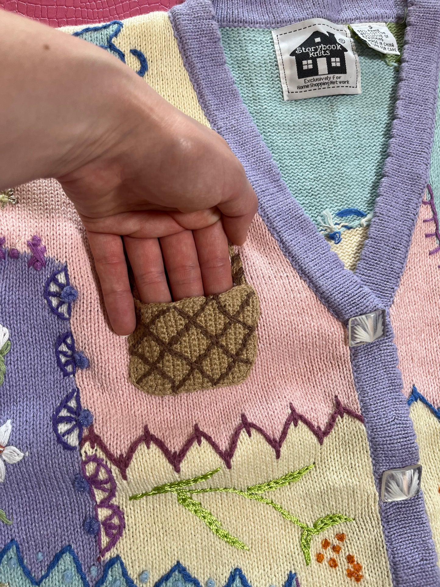 Vintage 90s "Story Book Knits" Butterly Picnic Cardigan - Fits Most Sizes