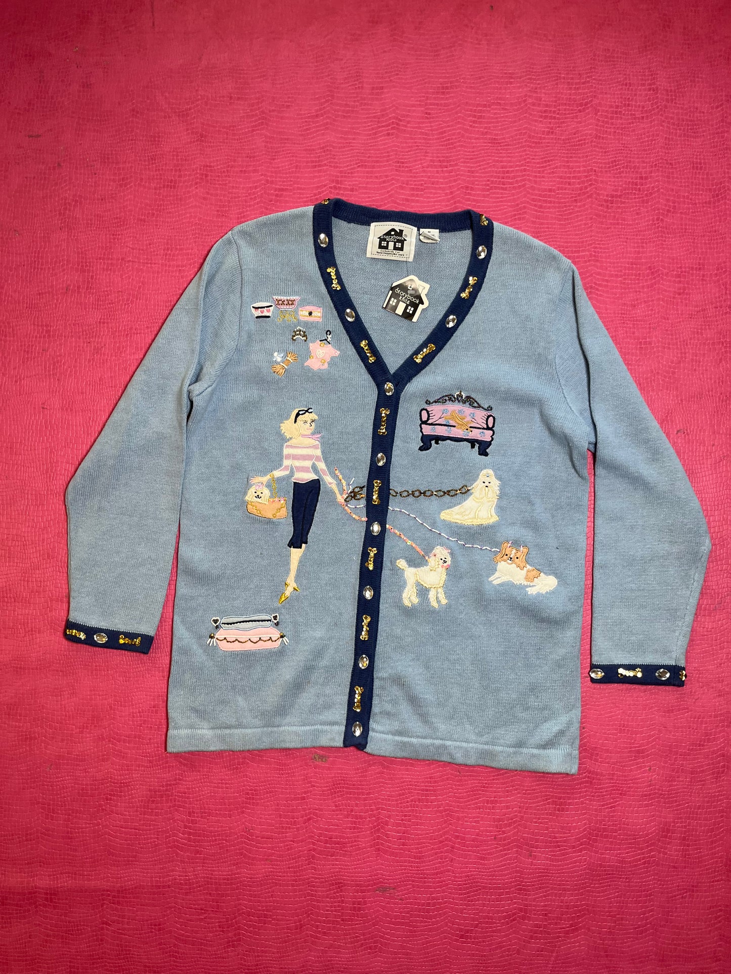 DEAD STOCK Vintage 90s "Story Book Knits" Doggy Spa Cardigan - Fits Most Sizes
