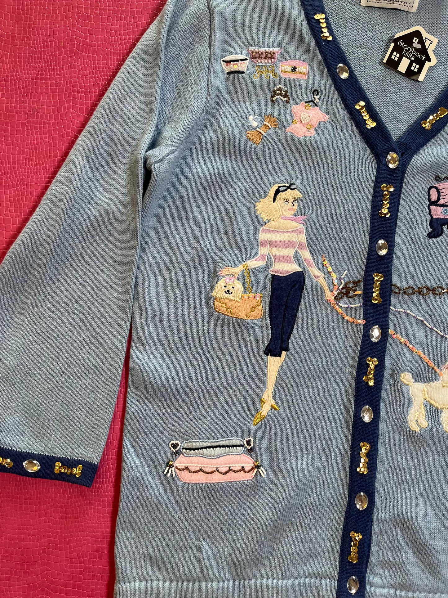 DEAD STOCK Vintage 90s "Story Book Knits" Doggy Spa Cardigan - Fits Most Sizes