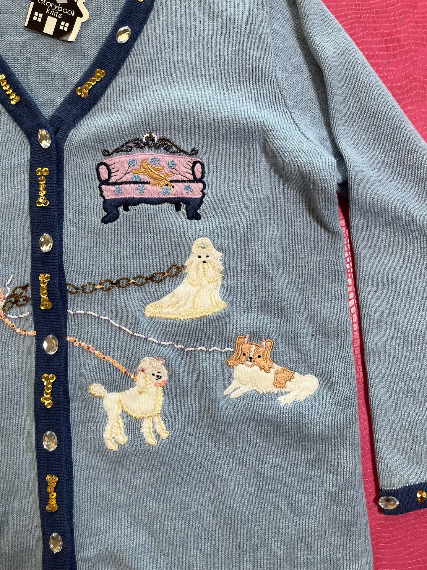 DEAD STOCK Vintage 90s "Story Book Knits" Doggy Spa Cardigan - Fits Most Sizes