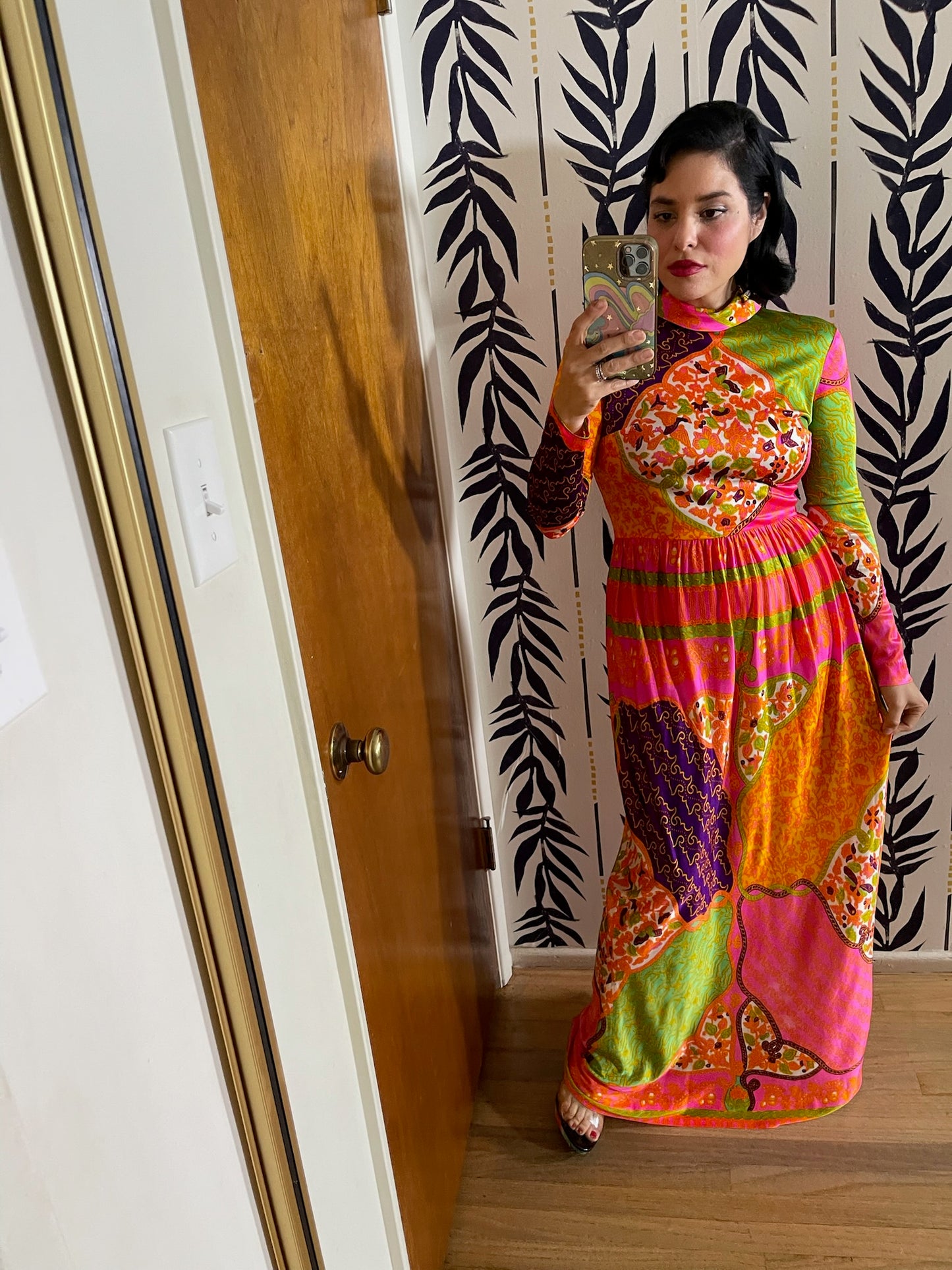 Vintage 60s 70s "Domino" Multicolored Maxi Dress - Best Fits Size XS-S