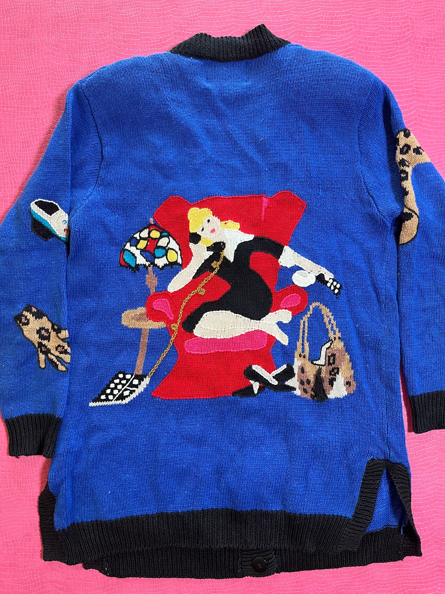 Vintage 90s "Story Book Knits" Lady Chillin Out Cardigan - Fits Most Sizes