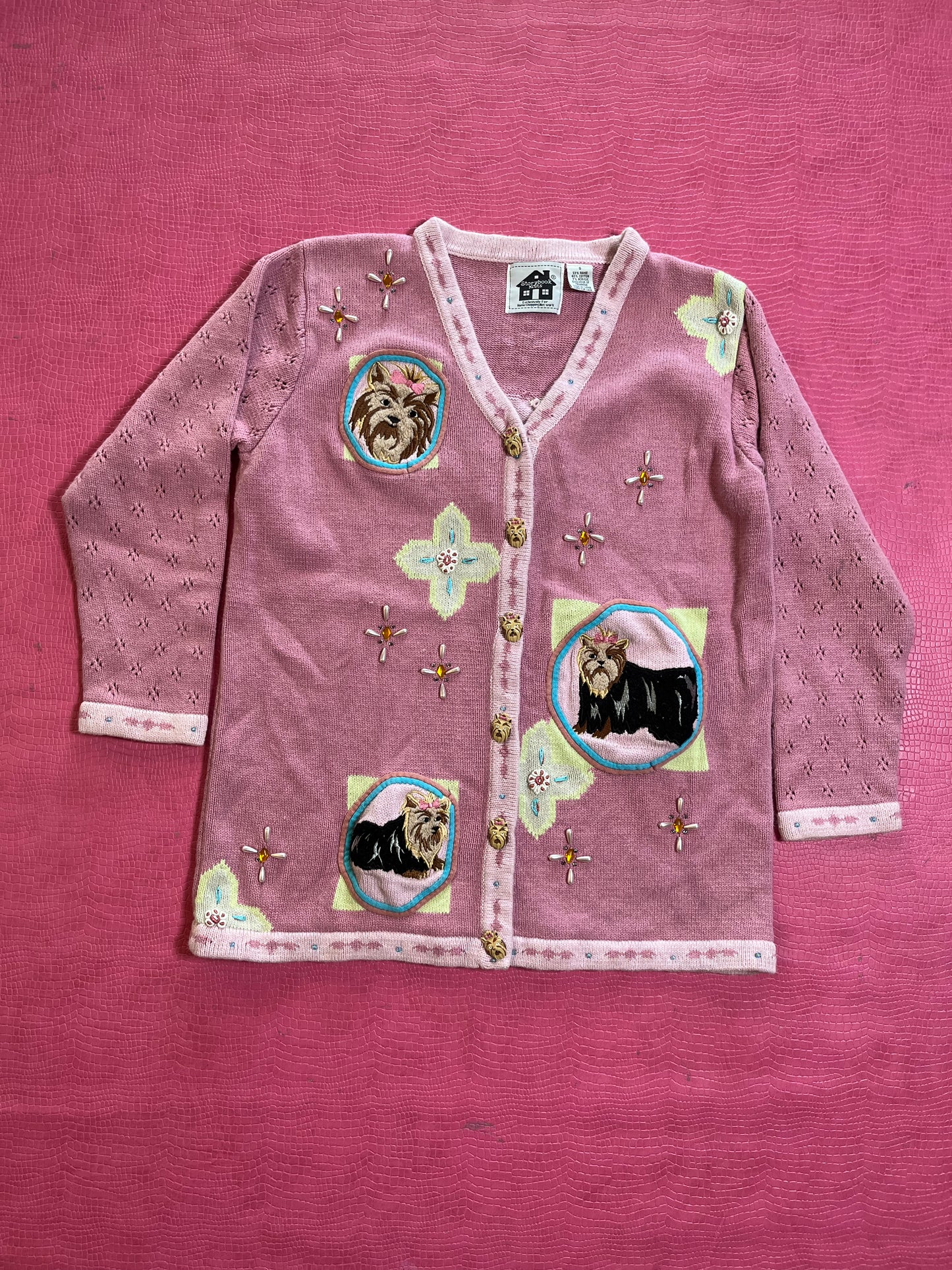 Vintage 90s "Story Book Knits" Yorkies Cardigan - Fits Most Sizes
