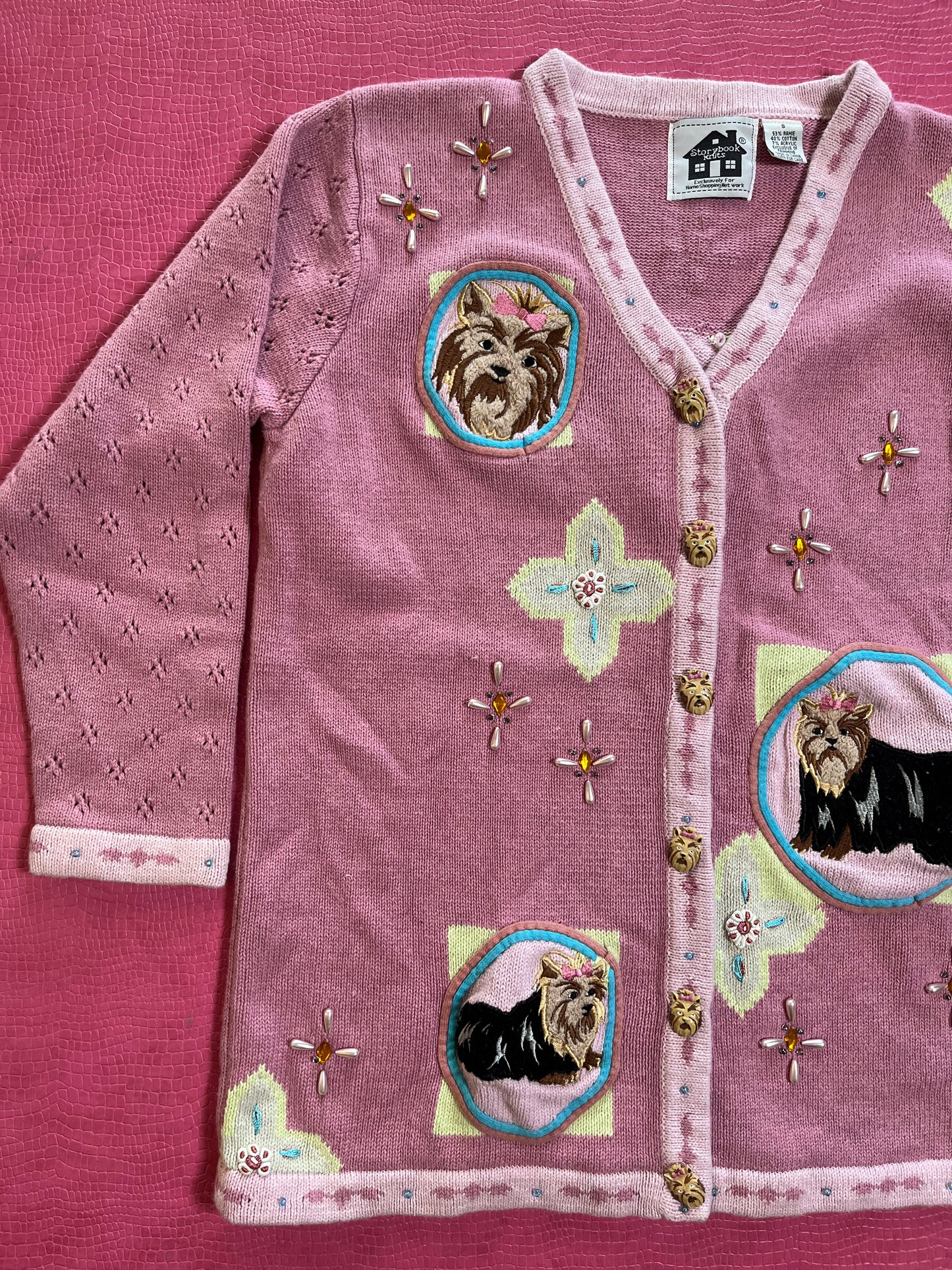 Vintage 90s "Story Book Knits" Yorkies Cardigan - Fits Most Sizes