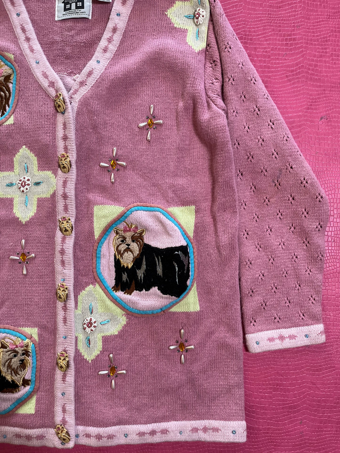 Vintage 90s "Story Book Knits" Yorkies Cardigan - Fits Most Sizes