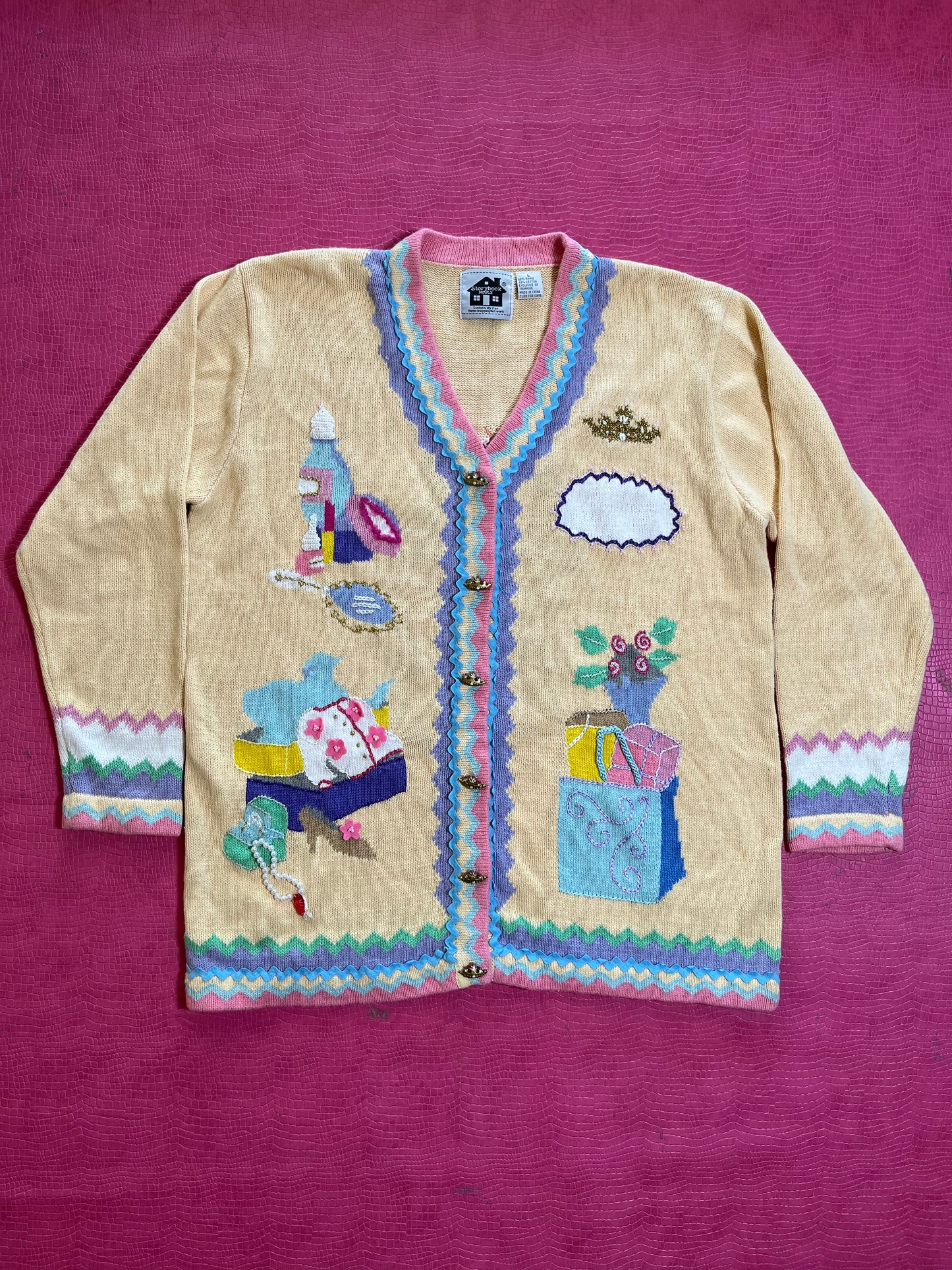 Vintage 90s "Story Book Knits" Grandma's House Cardigan Size L - Fits Most Sizes