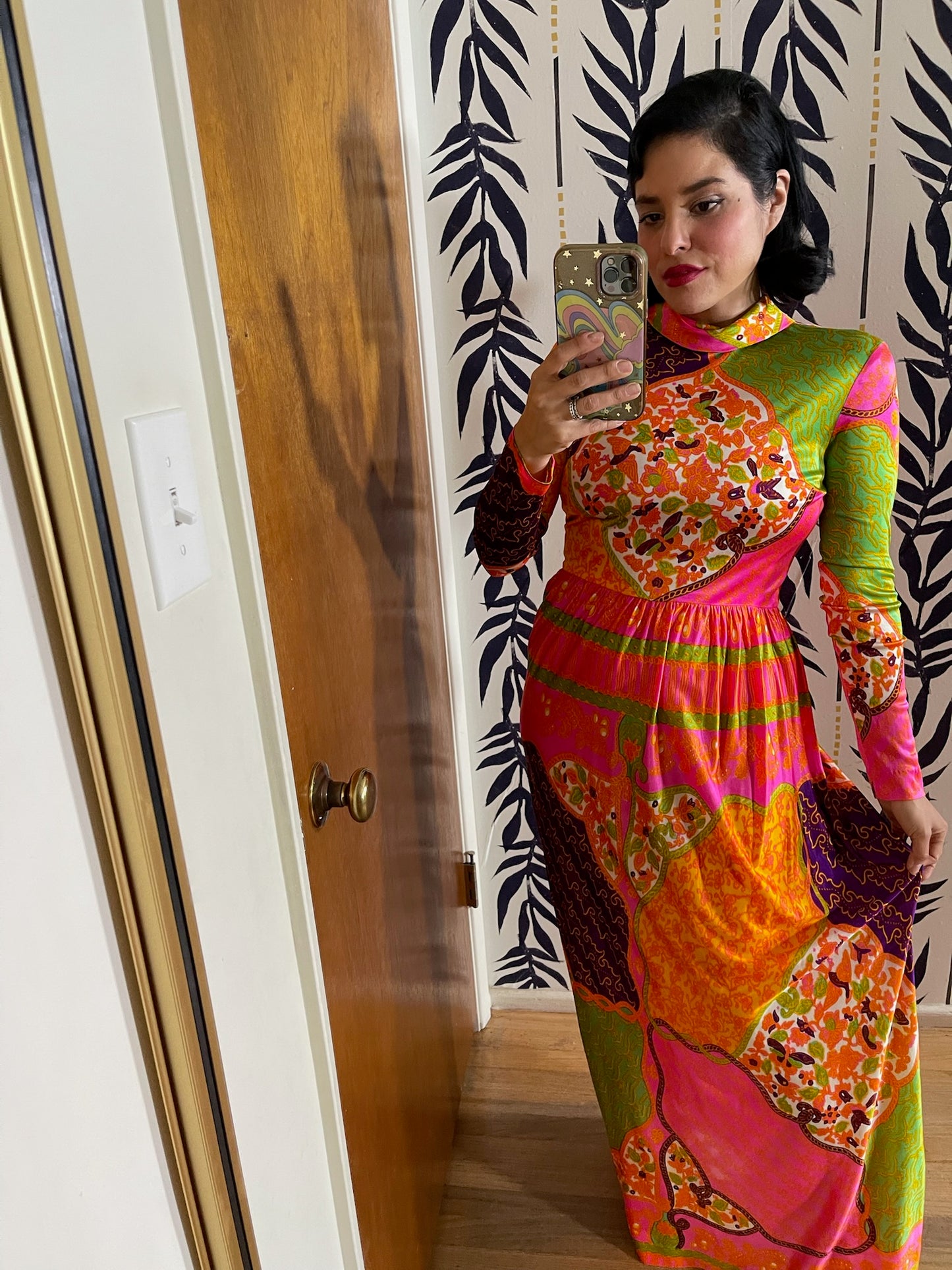 Vintage 60s 70s "Domino" Multicolored Maxi Dress - Best Fits Size XS-S