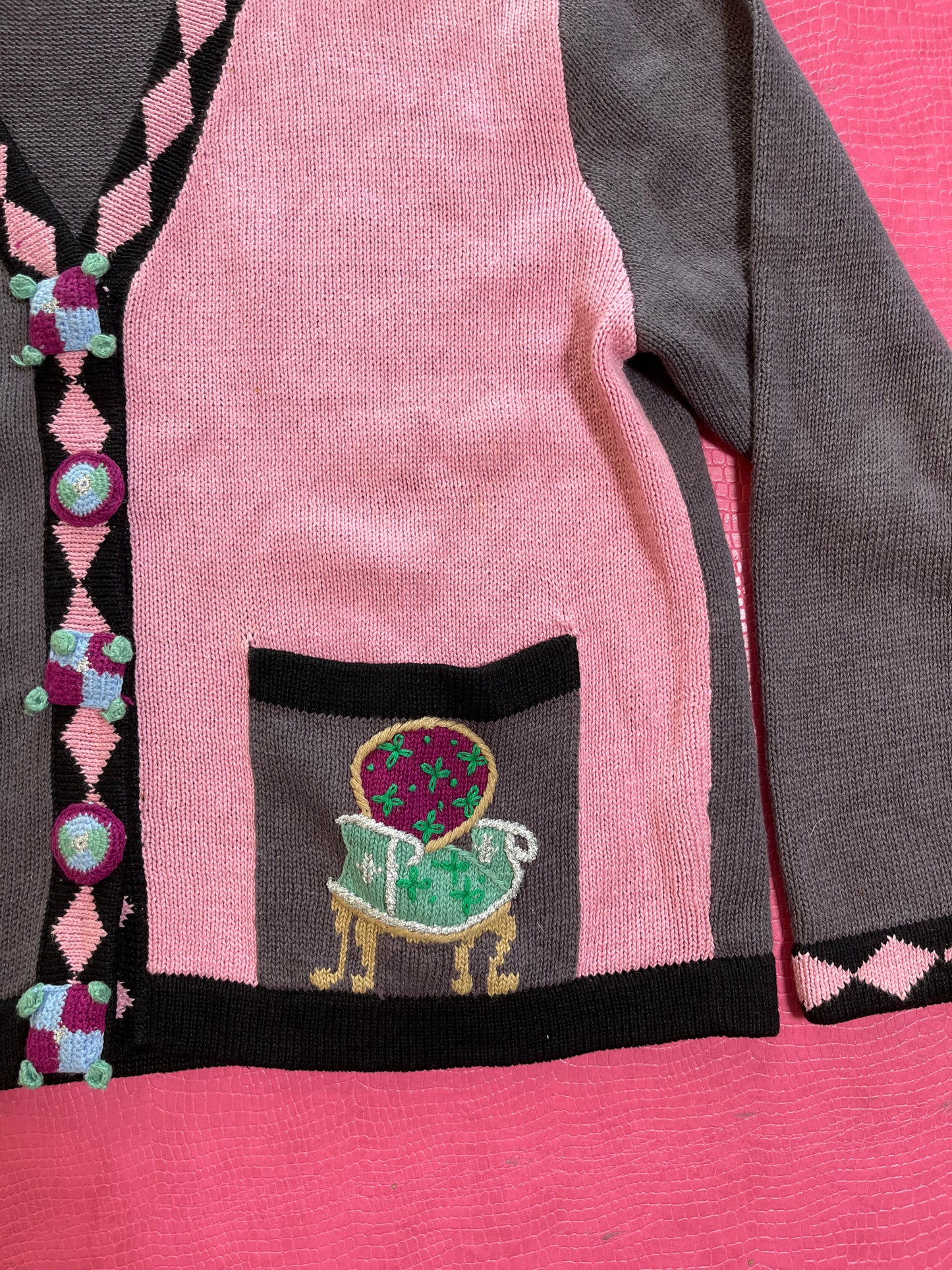 Vintage 90s "Story Book Knits" Furniture Cardigan - Fits Most Sizes