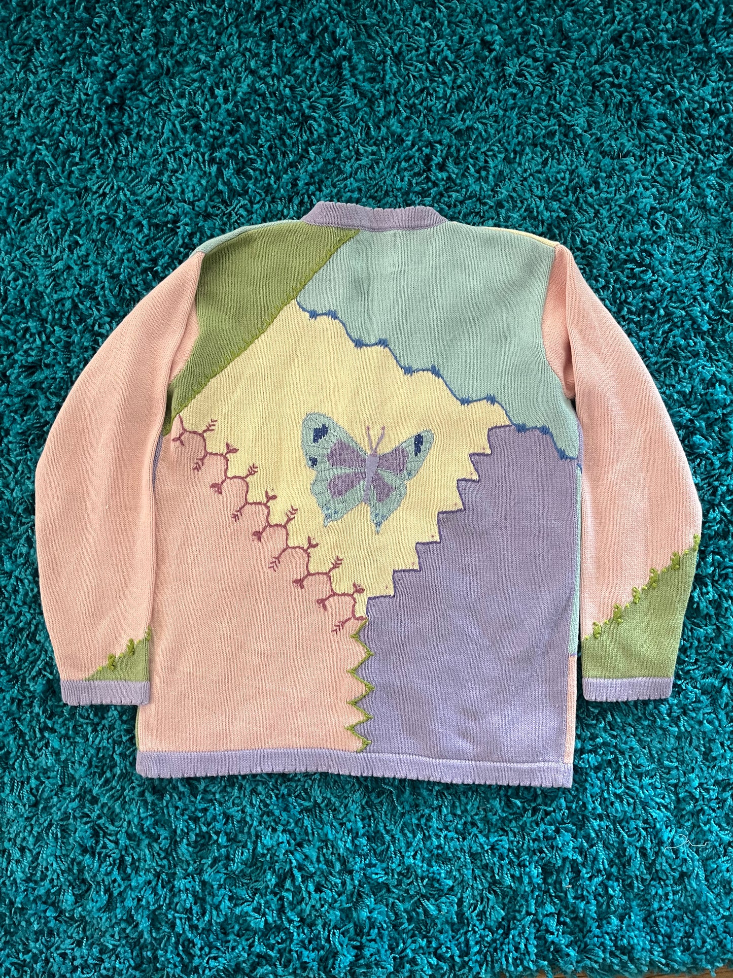 Vintage 90s "Story Book Knits" Butterly Picnic Cardigan - Fits Most Sizes