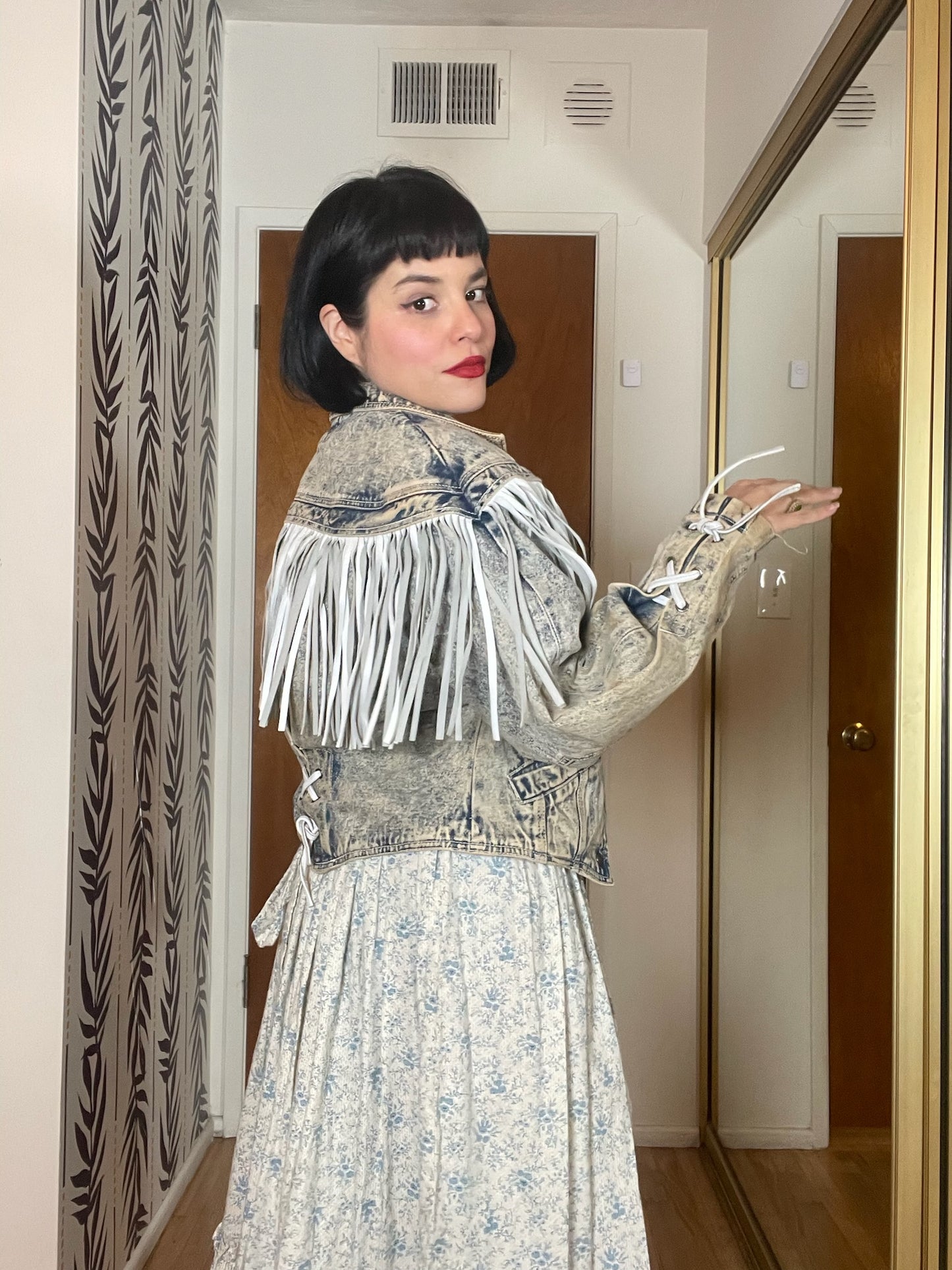 Vintage 80s "Cristina" Acid Wash Denim Fringe Jacket - Best Fits Size S-M, Possibly L