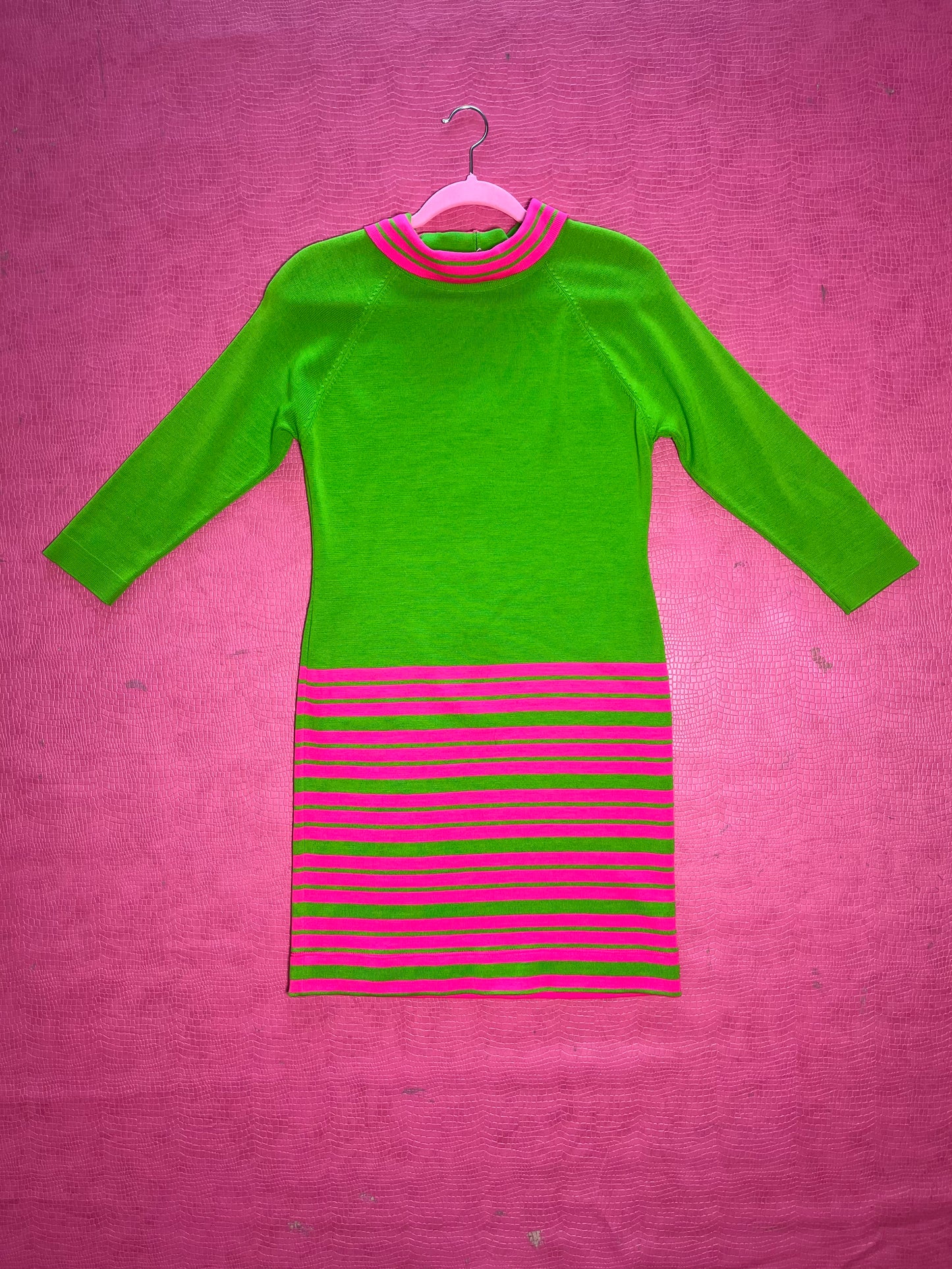 Vintage 60s "Cyrano by Sebastien" Pink & Green Knit Dress - Best Fits Size XS-M