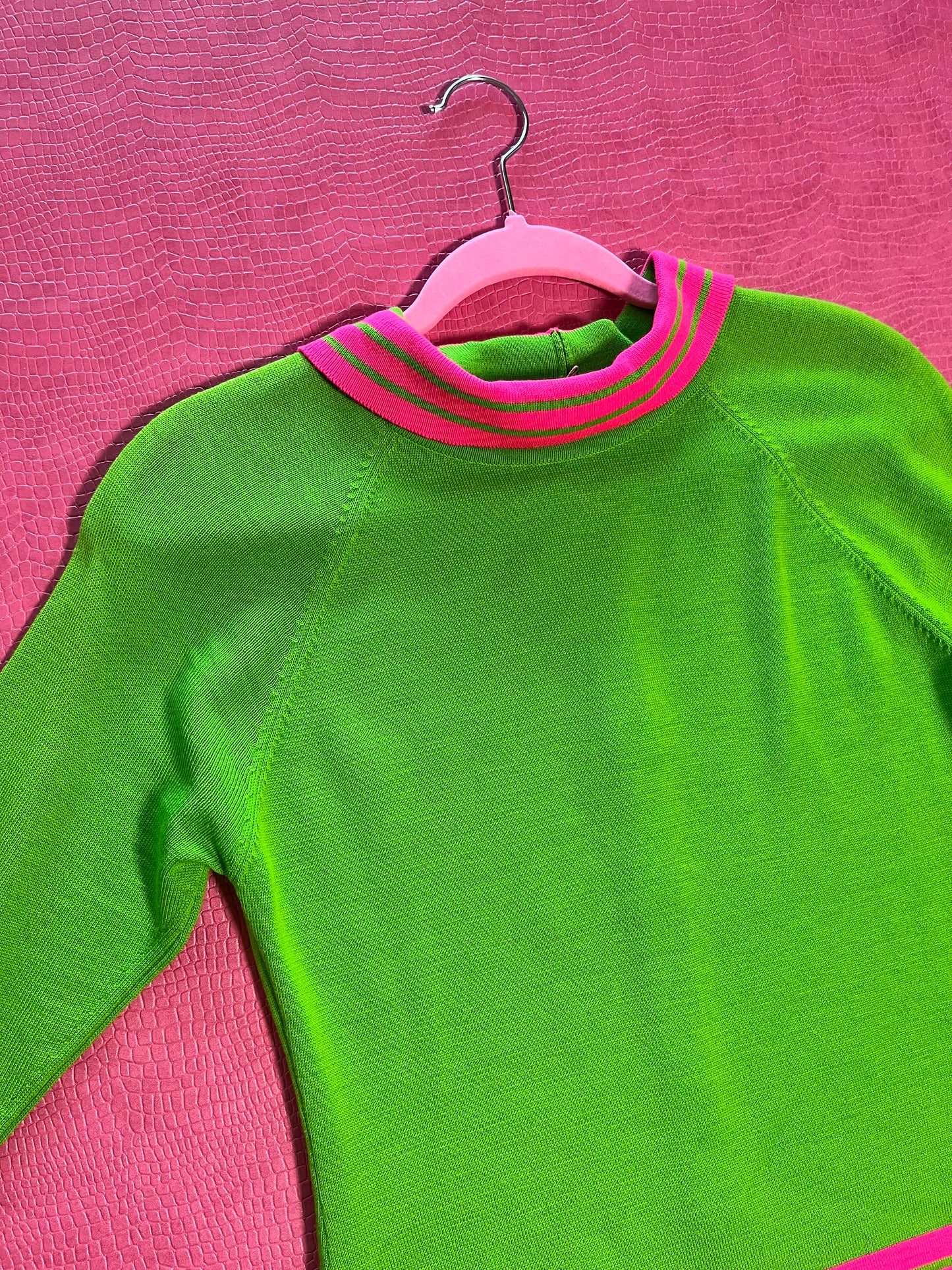 Vintage 60s "Cyrano by Sebastien" Pink & Green Knit Dress - Best Fits Size XS-M